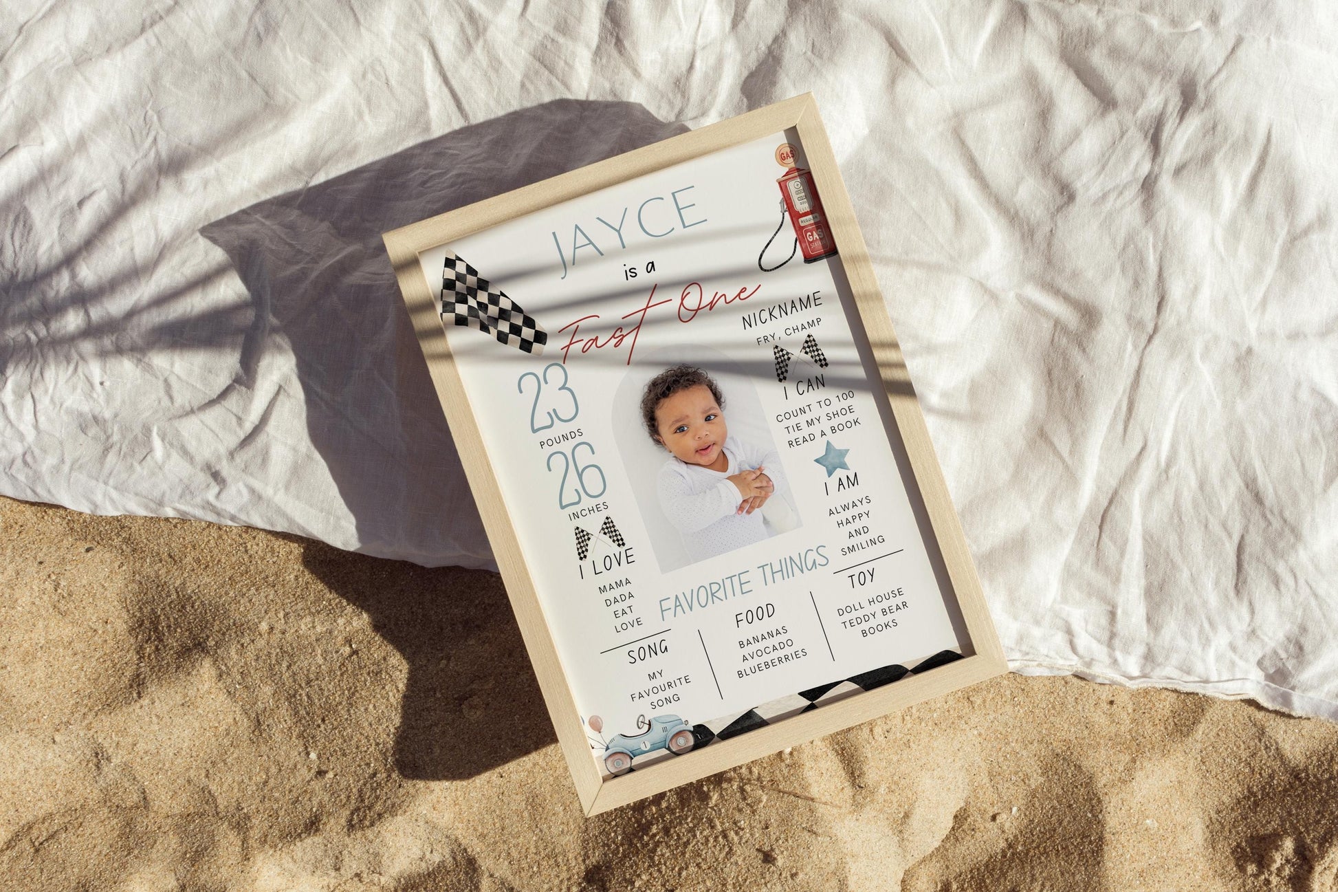 Fast One 1st Birthday Milestone Board - Digital Download