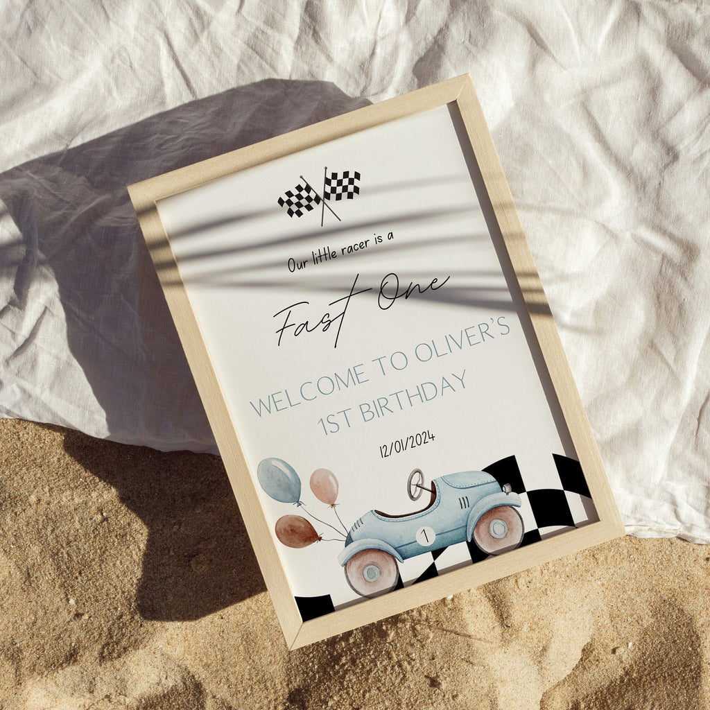 Fast One 1st Birthday Welcome Sign - Race Car Theme - Digital Download