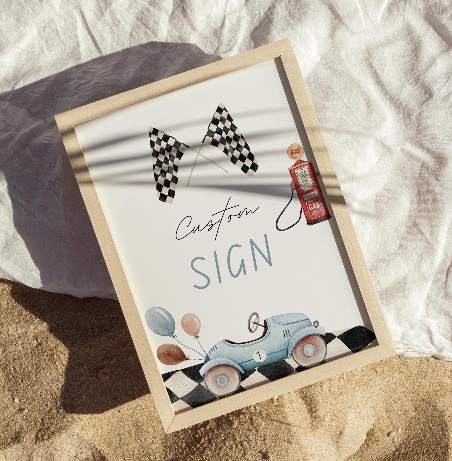 Fast One Custom Sign - Race Car Theme - Digital Download