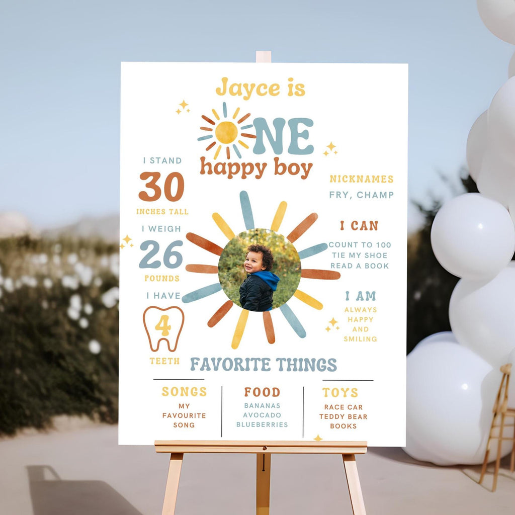 One happy Boy Milestone Board - First Birthday Milestone Board - Boho Sunshine - Digital Download