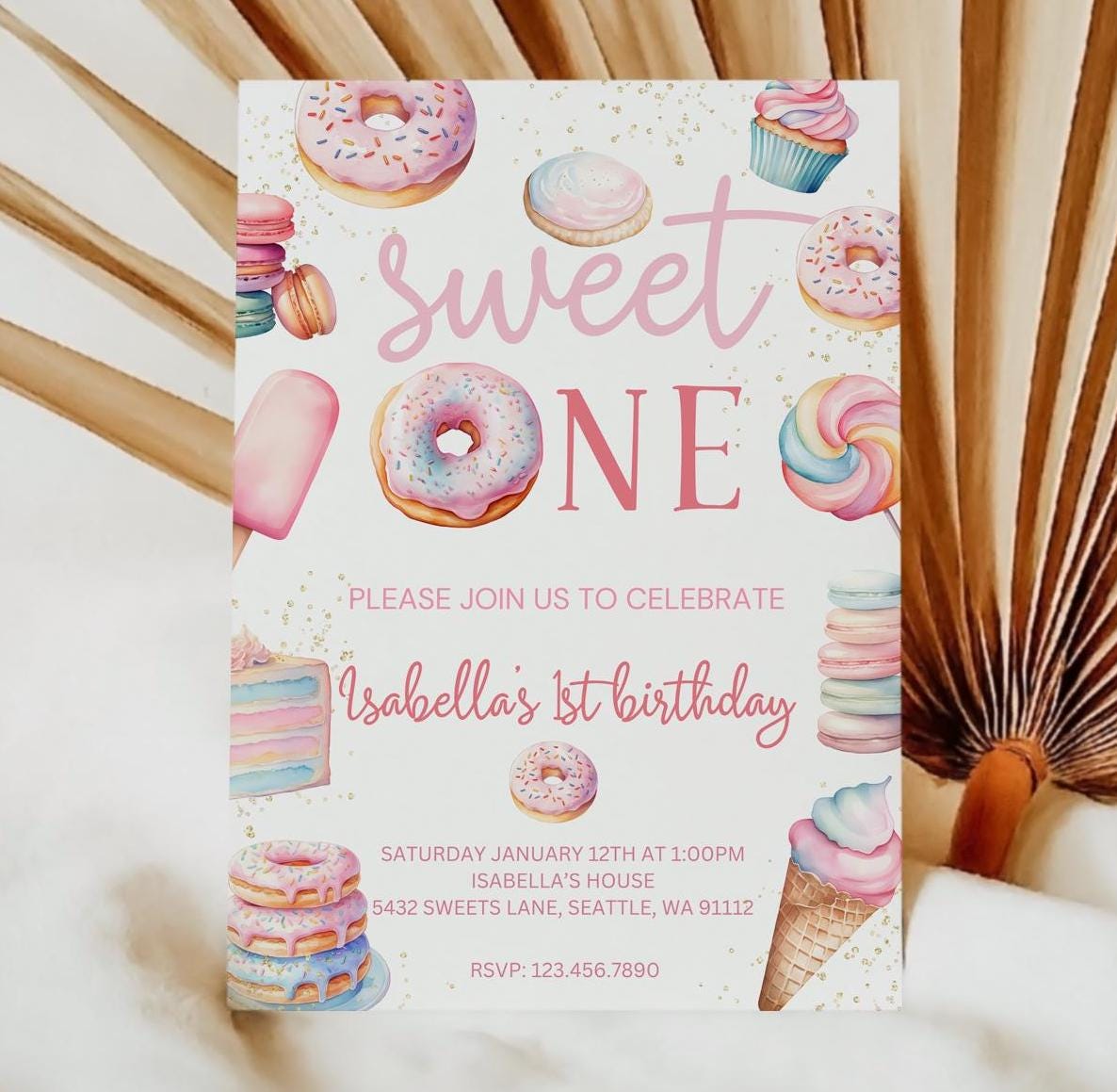 Sweet One 1st Birthday Invitation - Digital Download