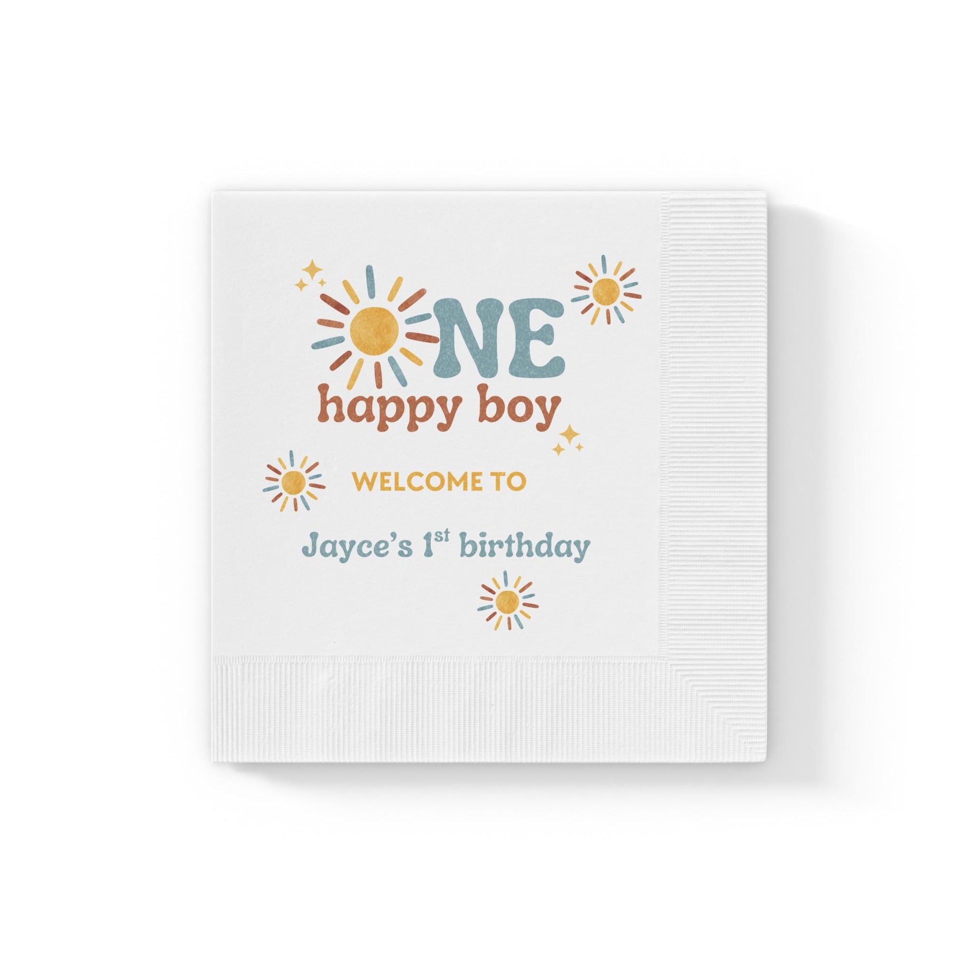 One Happy Boy Custom Napkins - Sunshine Boho Theme