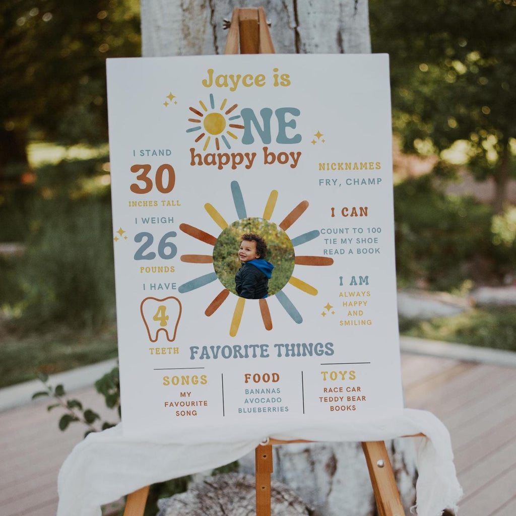 One happy Boy Milestone Board - First Birthday Milestone Board - Boho Sunshine - Digital Download