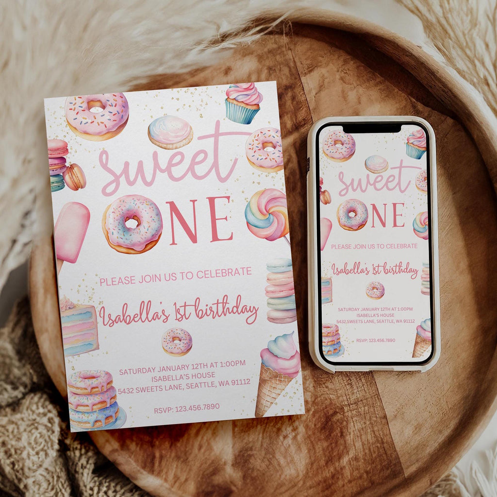 Sweet One 1st Birthday Bundle - Sweets Themed Birthday Supplies - Digital Download