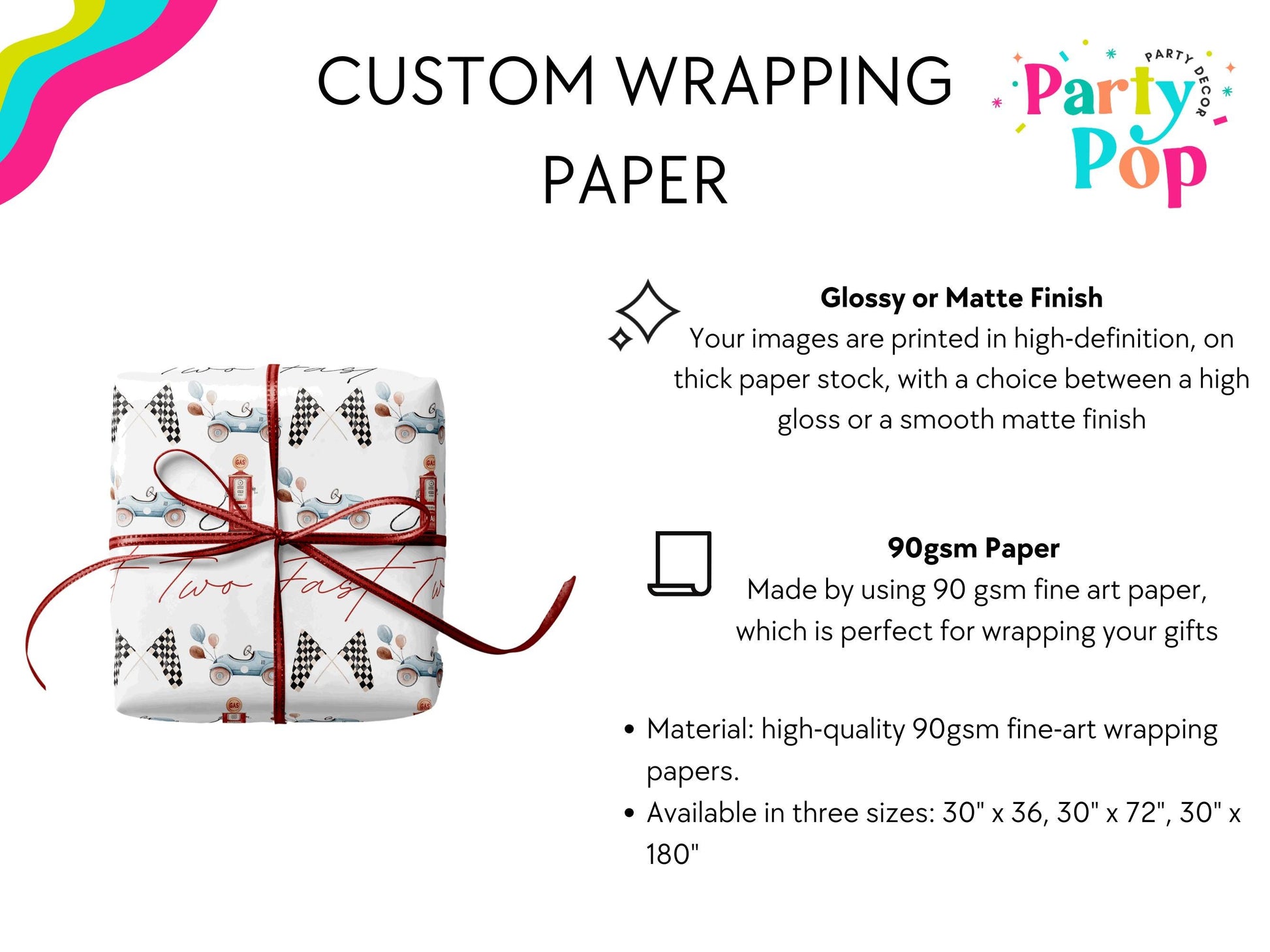 Two Fast Custom Birthday Wrapping Paper - Race Car Party Supplies