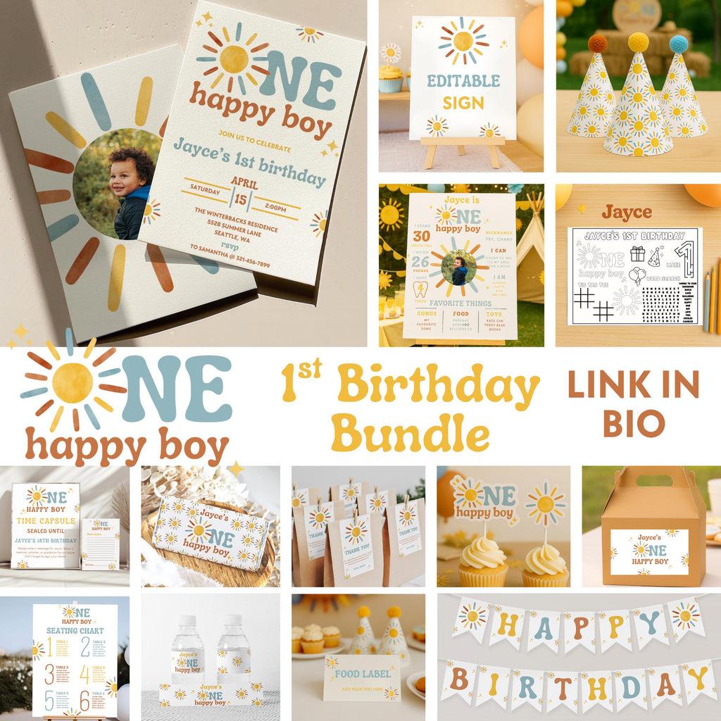 One Happy Boy Birthday Signage Bundle - 1st Trip Around The Sun - Digital Download