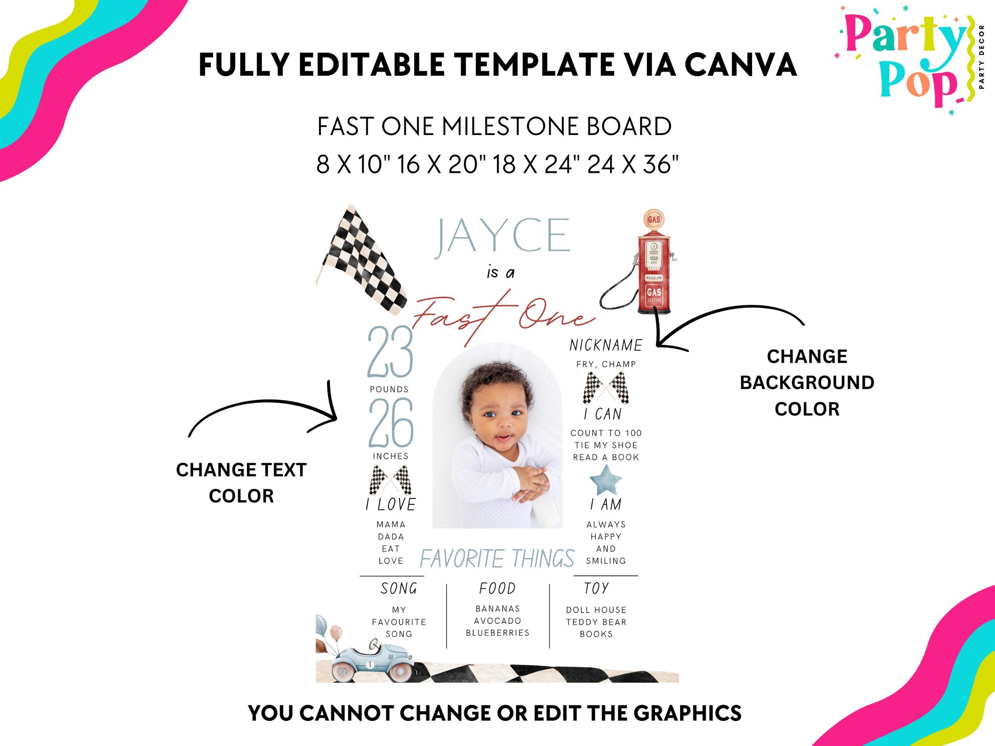 Fast One 1st Birthday Milestone Board - Digital Download