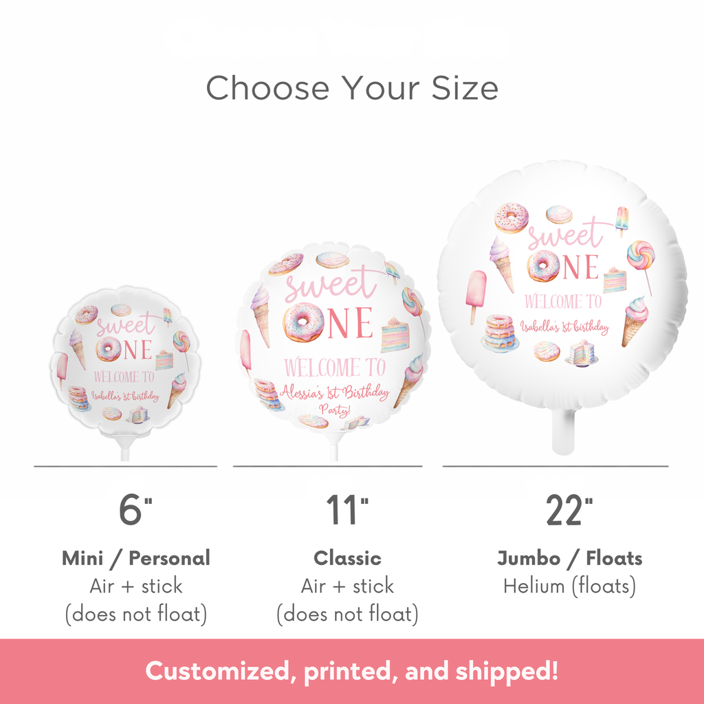Sweet One Custom Birthday Balloons (Printed + Shipped)