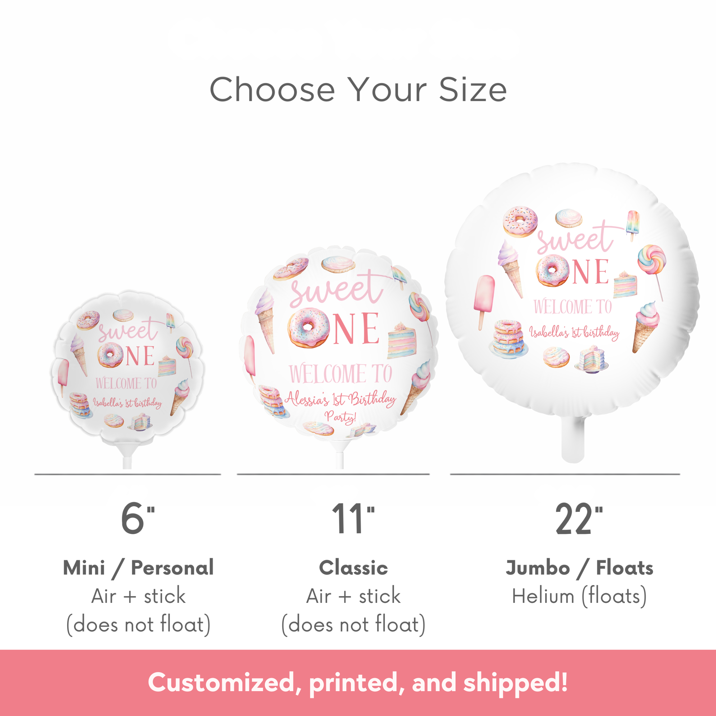 Sweet One Custom Birthday Balloons (Printed + Shipped)