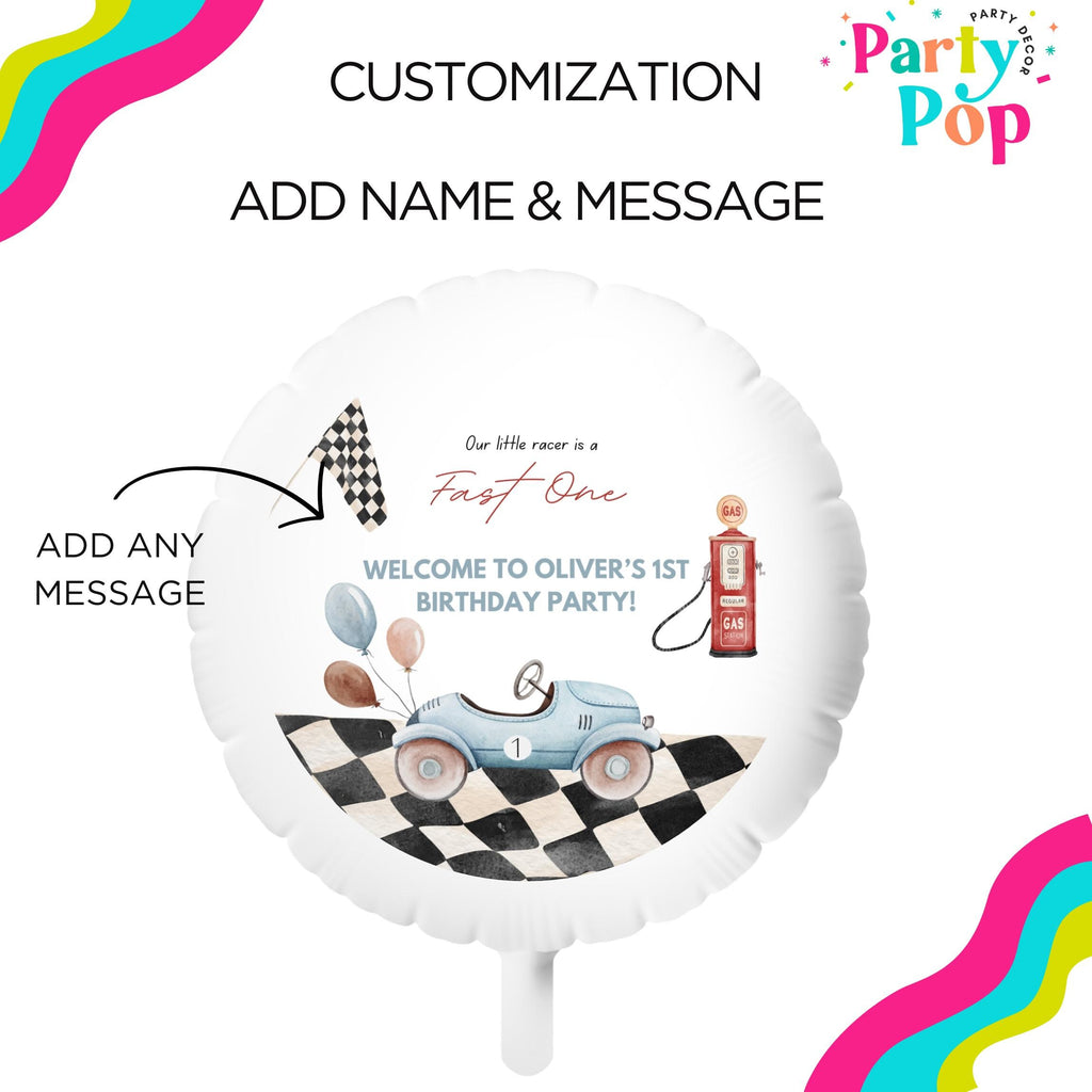 Fast One Birthday Balloon - Vintage Race Car - Race Car Birthday