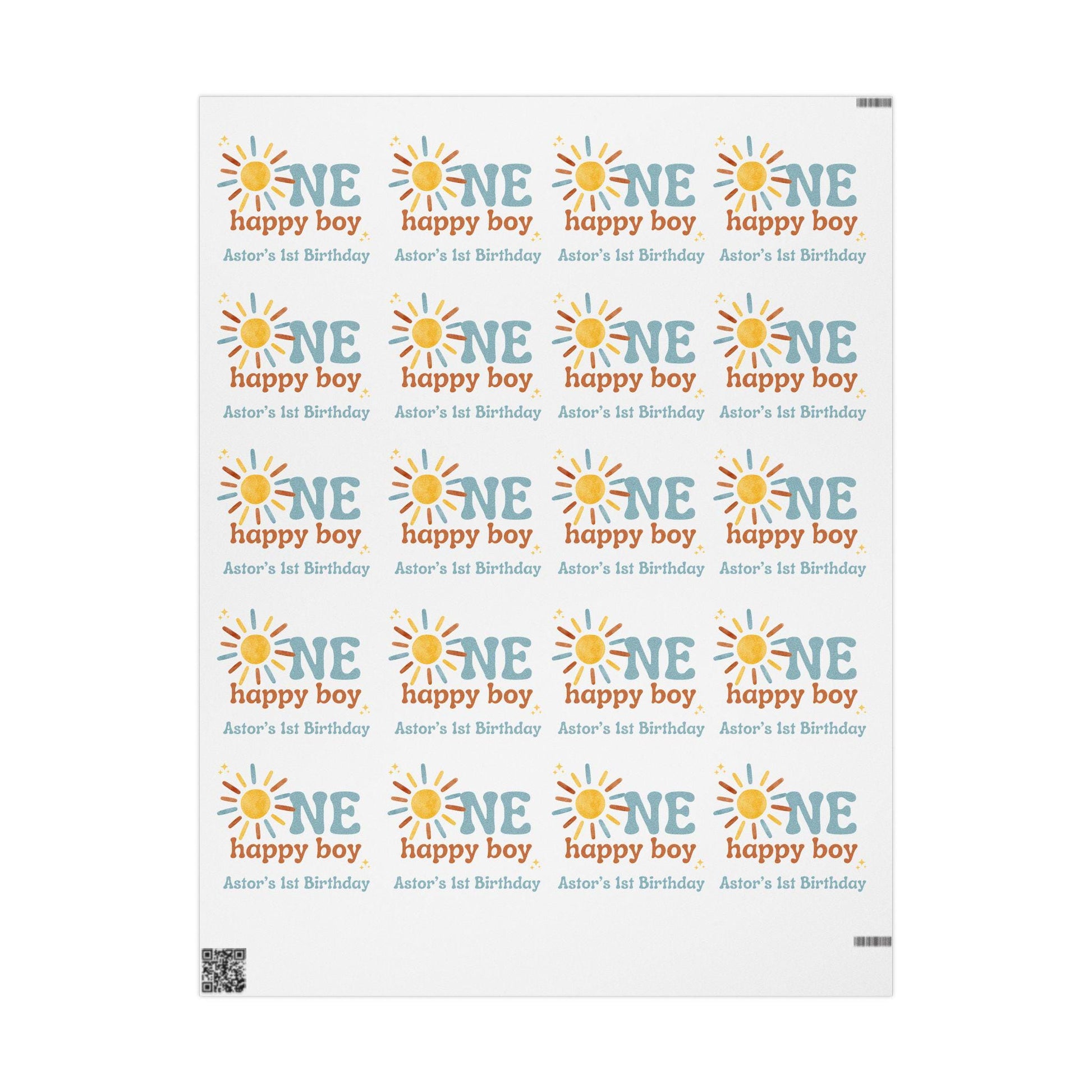 One Happy Boy Custom Birthday Wrapping Paper - Sunshine Theme