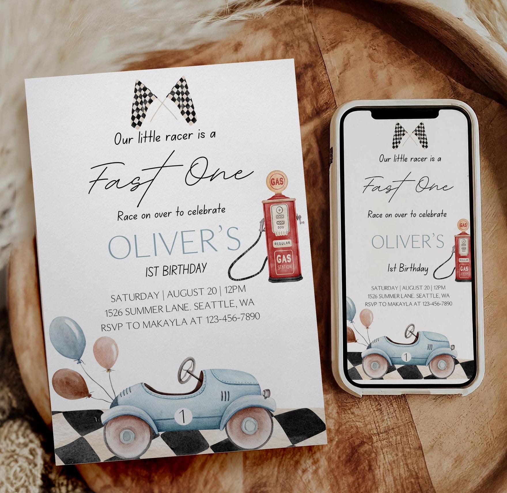 Fast One Birthday Invitation - Digital Download