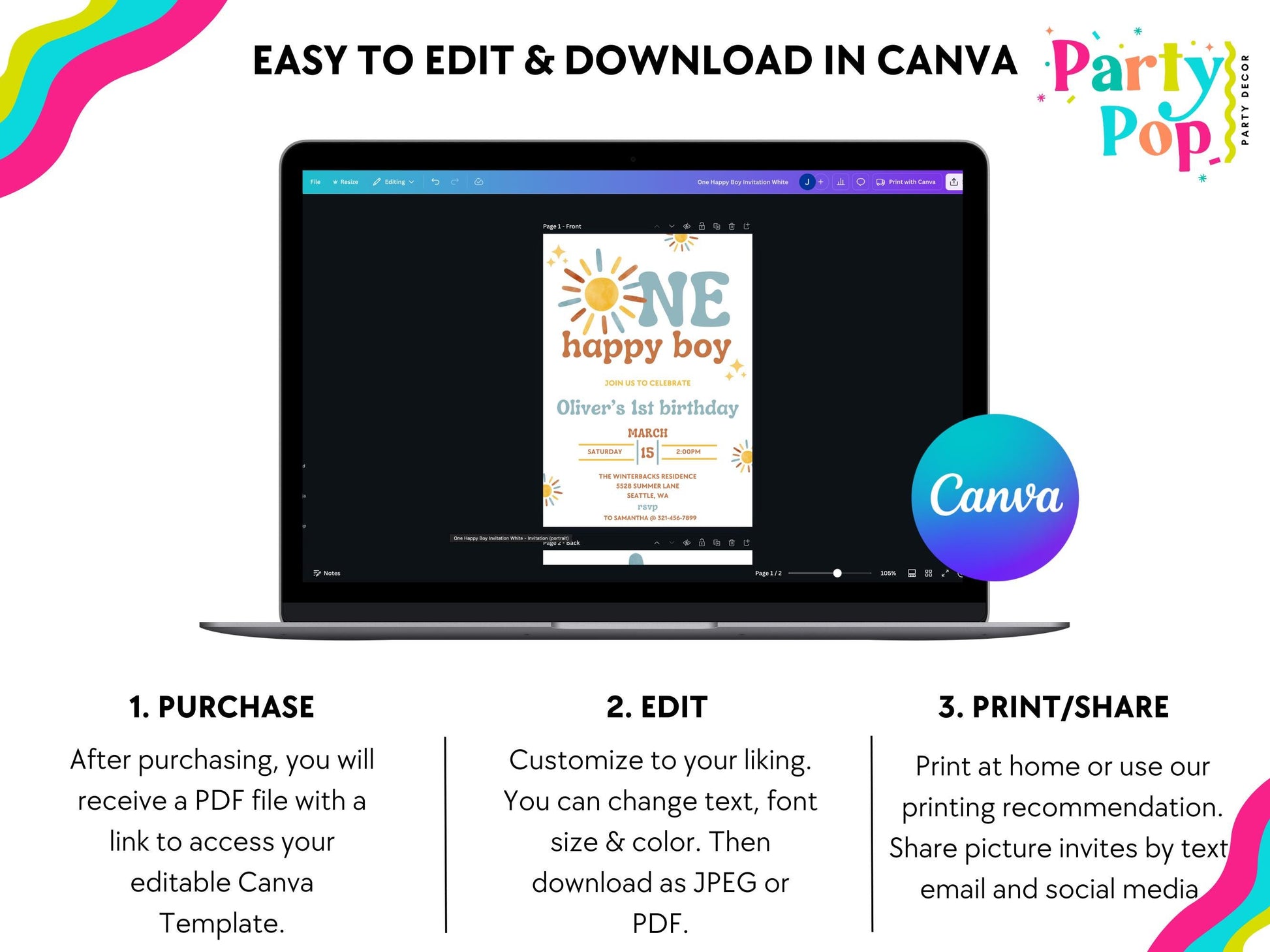 One Happy Boy Birthday Bundle - First Trip Around The Sun - Digital Download
