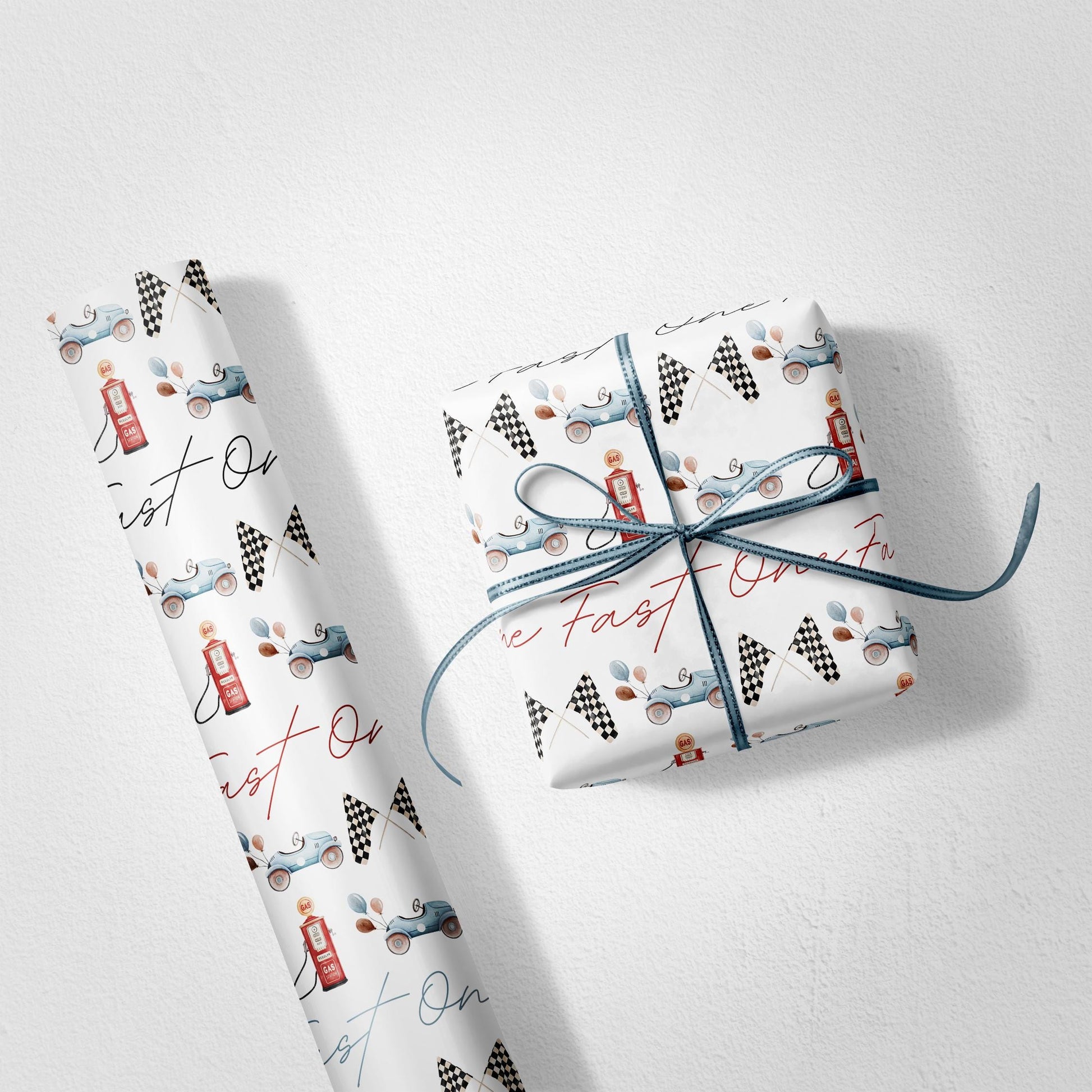 Fast One Custom Wrapping Paper - Race Car Theme