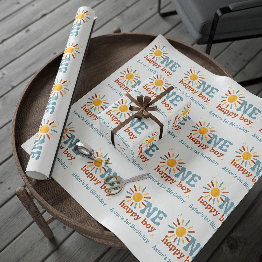 One Happy Boy Custom Birthday Wrapping Paper - Sunshine Theme