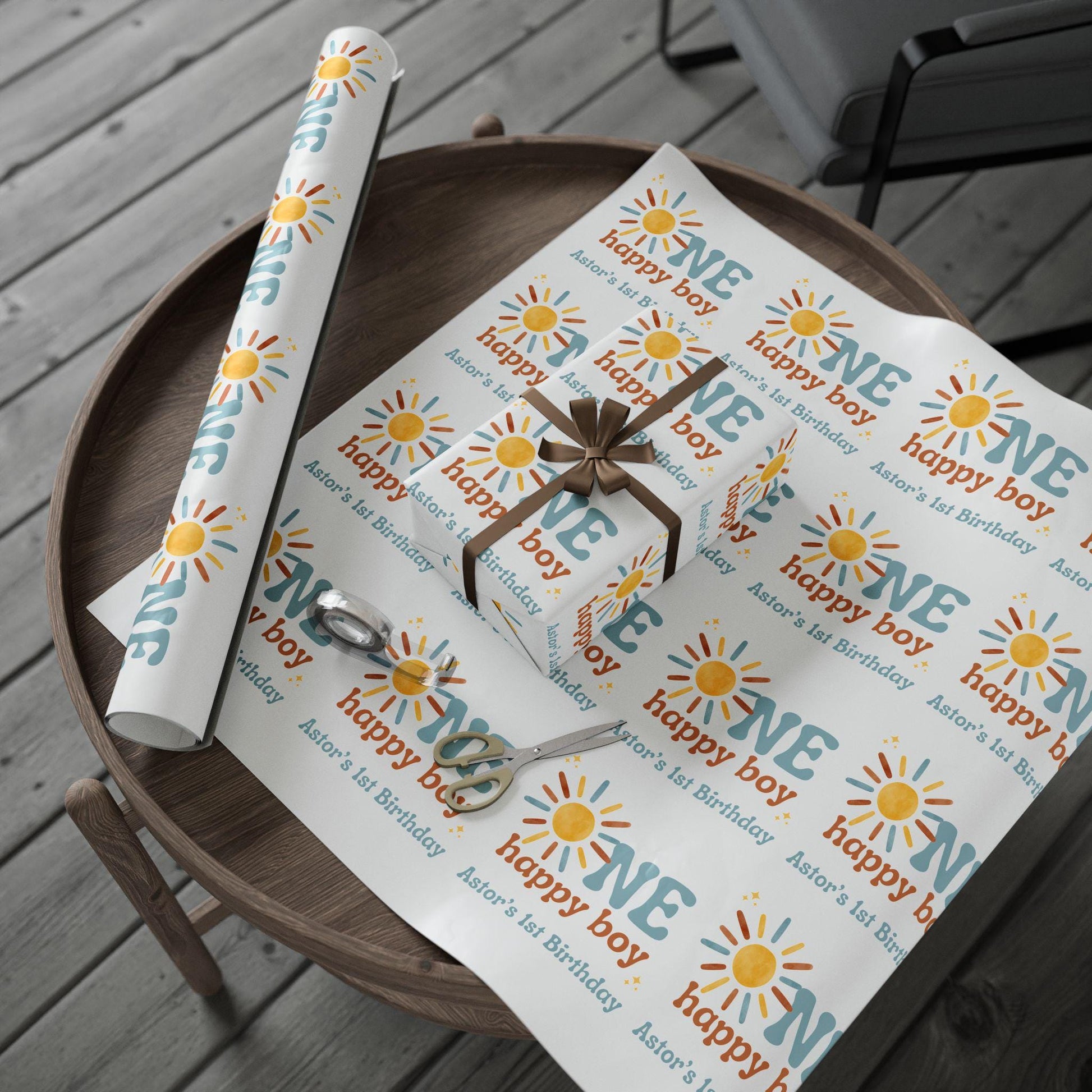 One Happy Boy Custom Birthday Wrapping Paper - Sunshine Theme