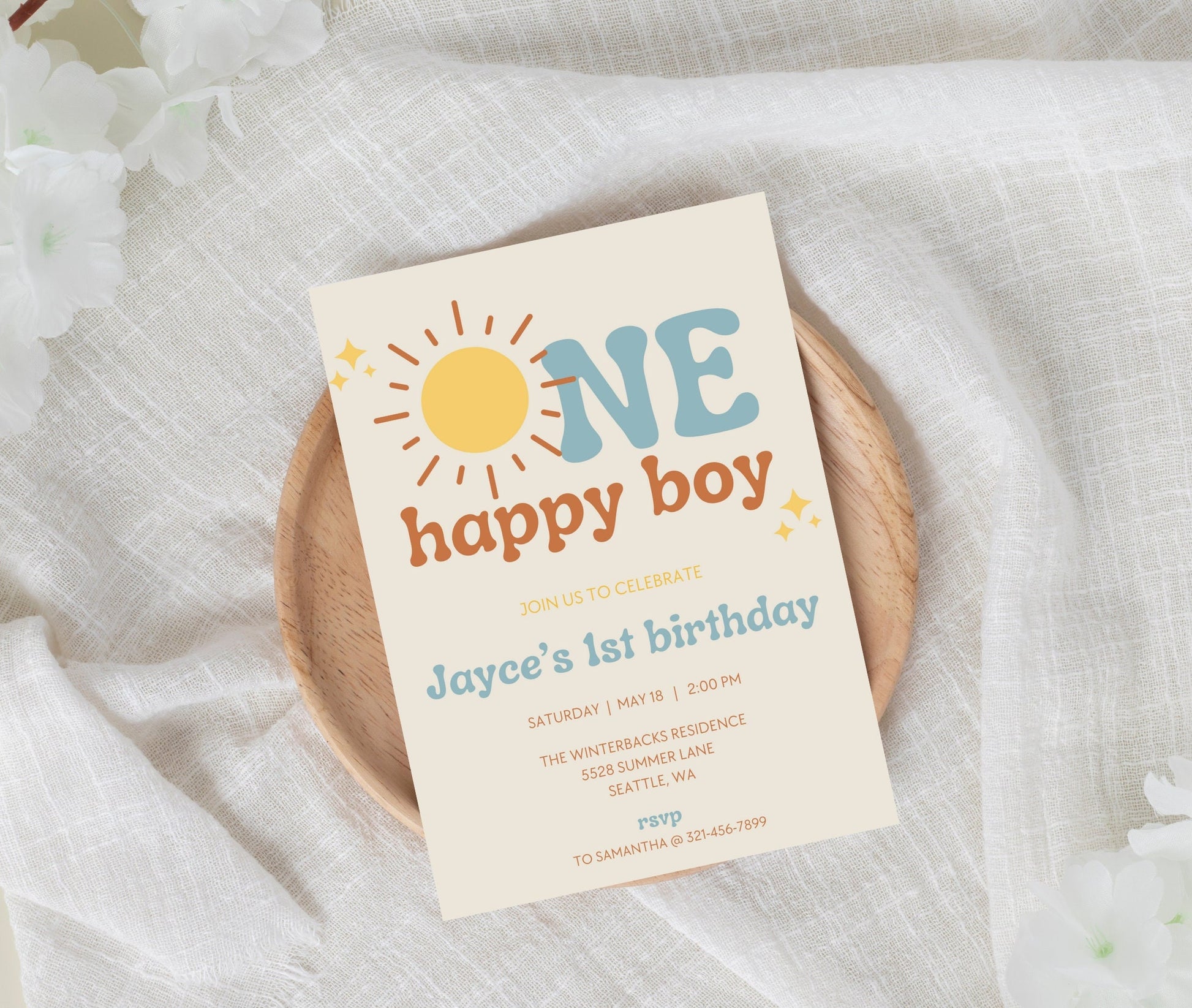 One Happy Boy 1st Birthday Invitation - Digital Download