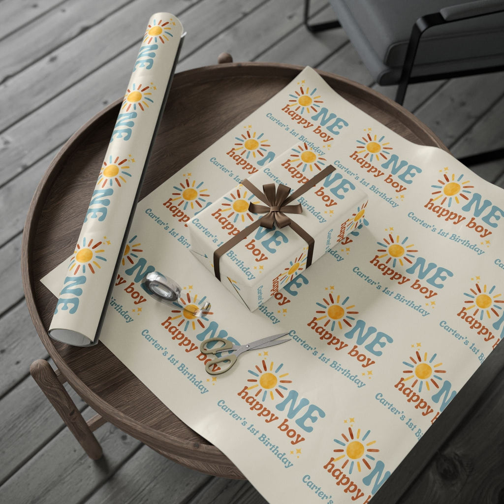 One Happy Boy Custom Birthday Wrapping Paper - Sunshine Theme