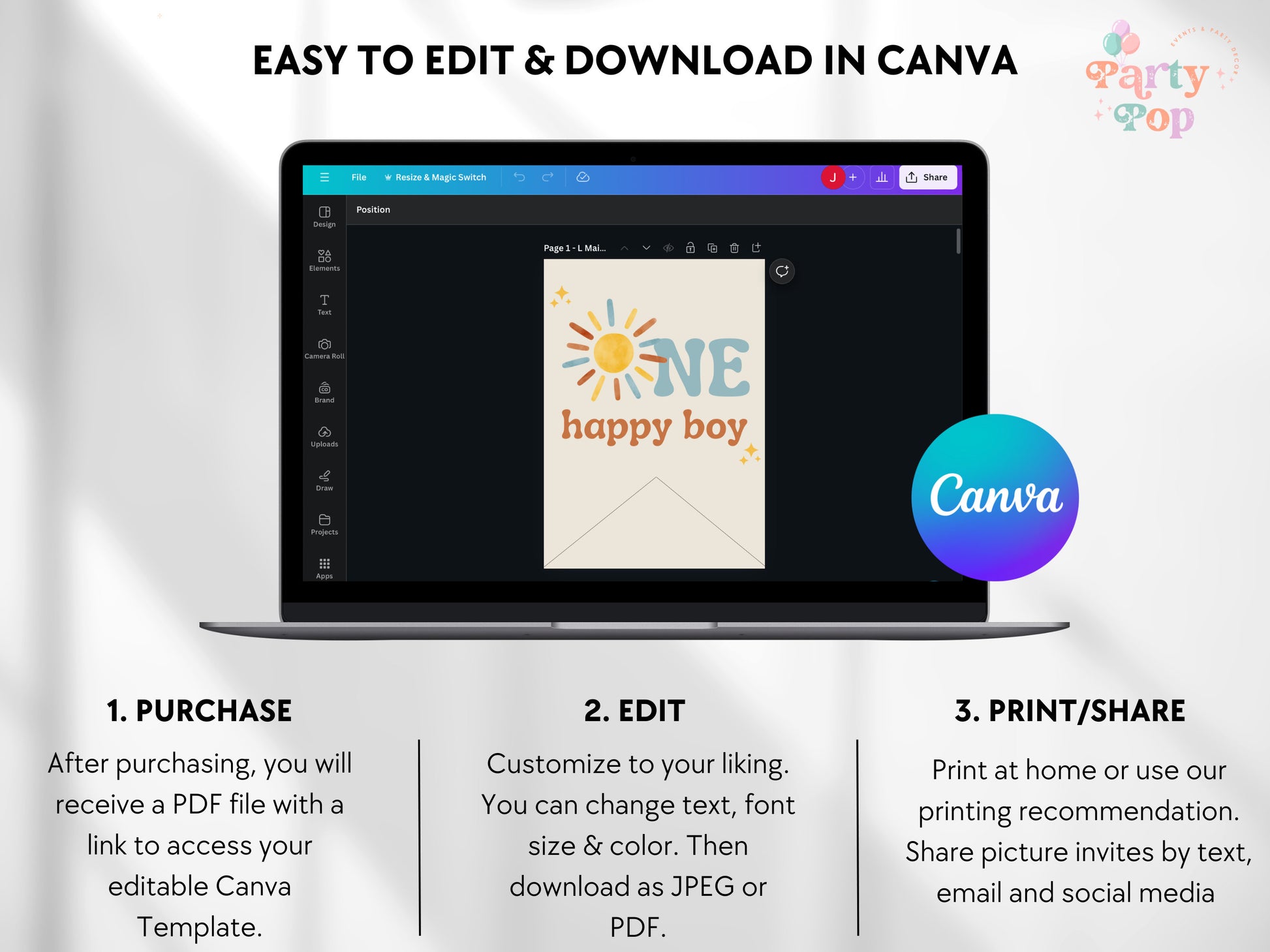 One Happy Boy Sunshine Banner - First Trip Around The Sun - Digital Download