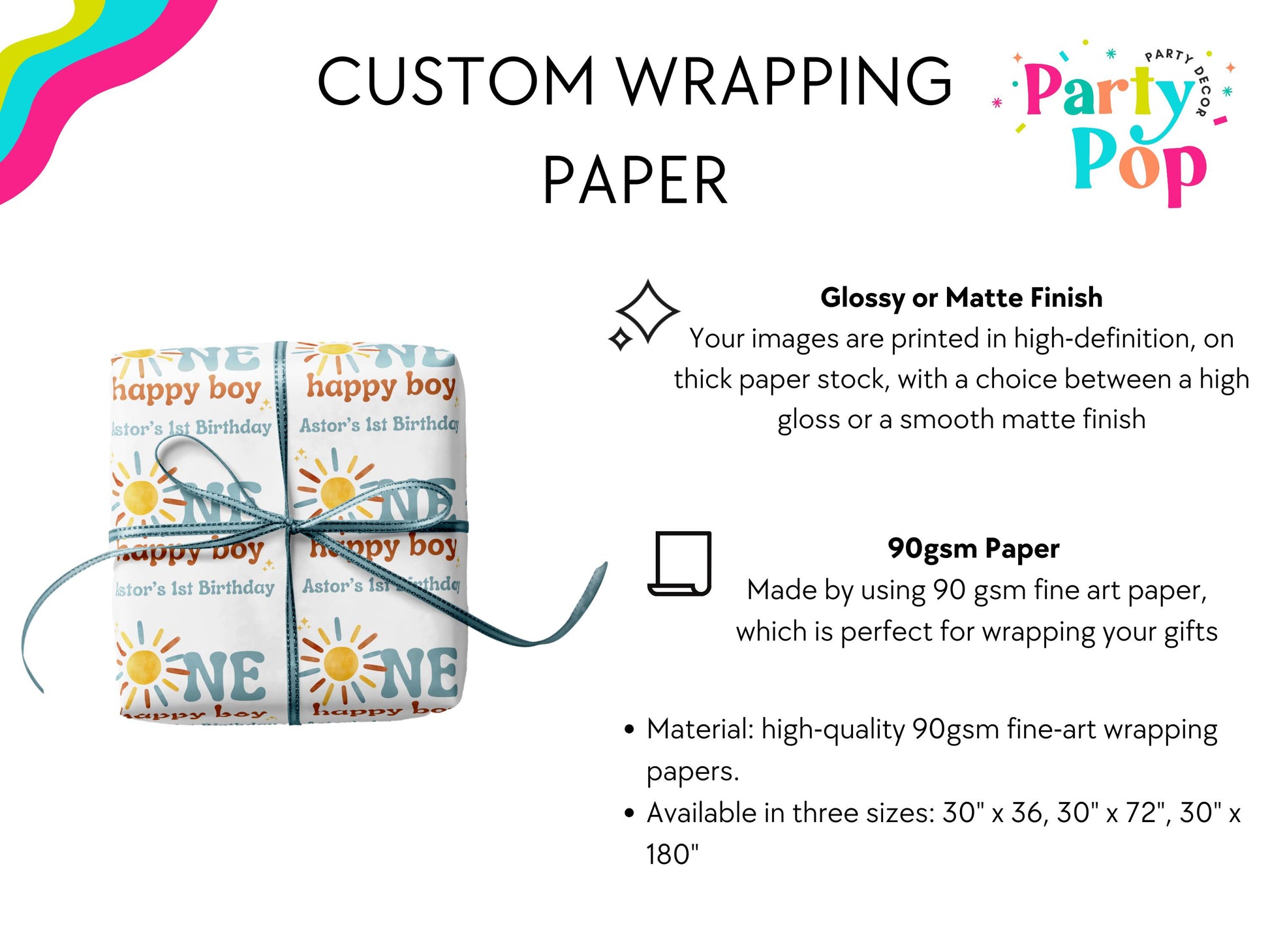 One Happy Boy Custom Birthday Wrapping Paper - Sunshine Theme