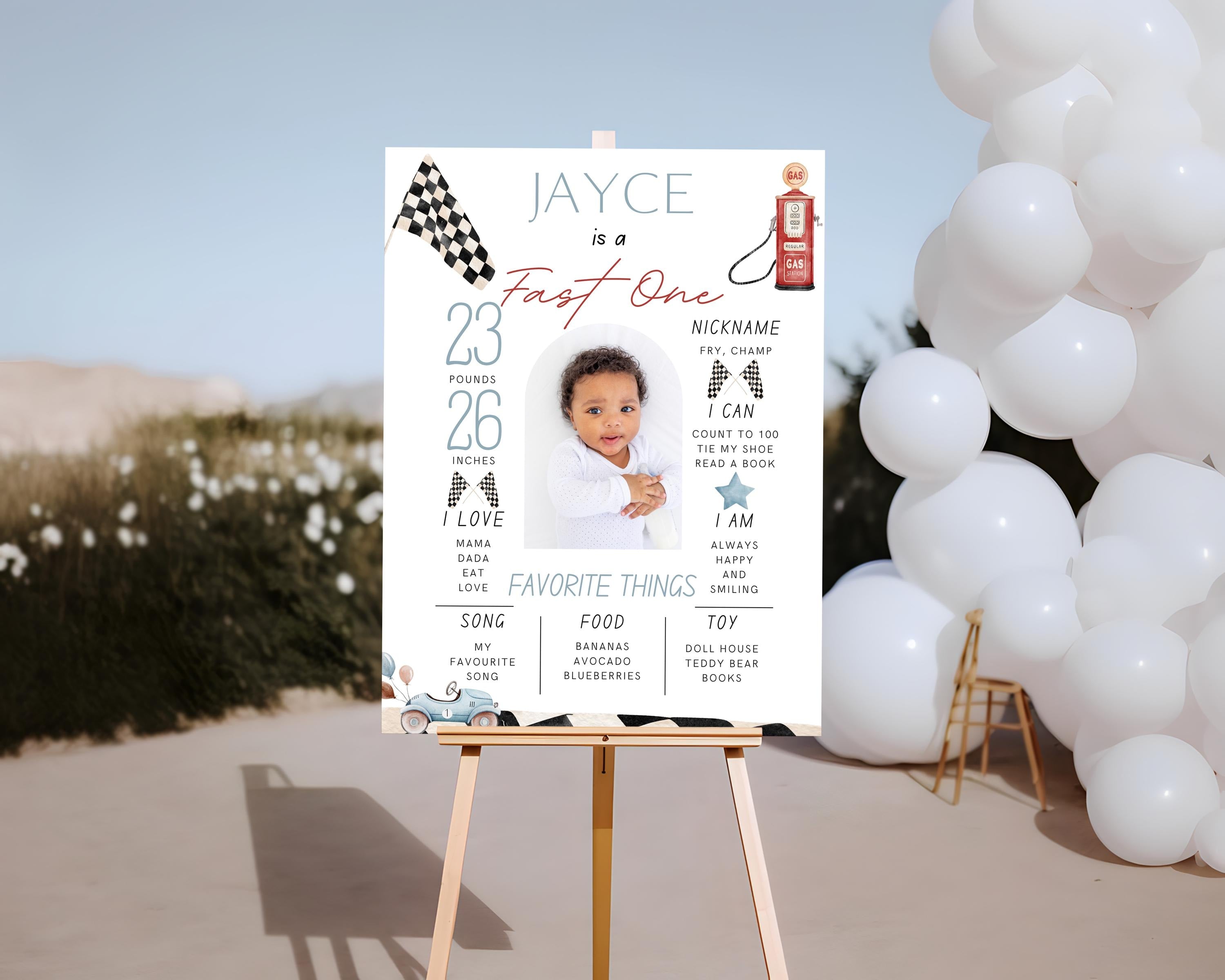 Fast One 1st Birthday Milestone Board - Digital Download