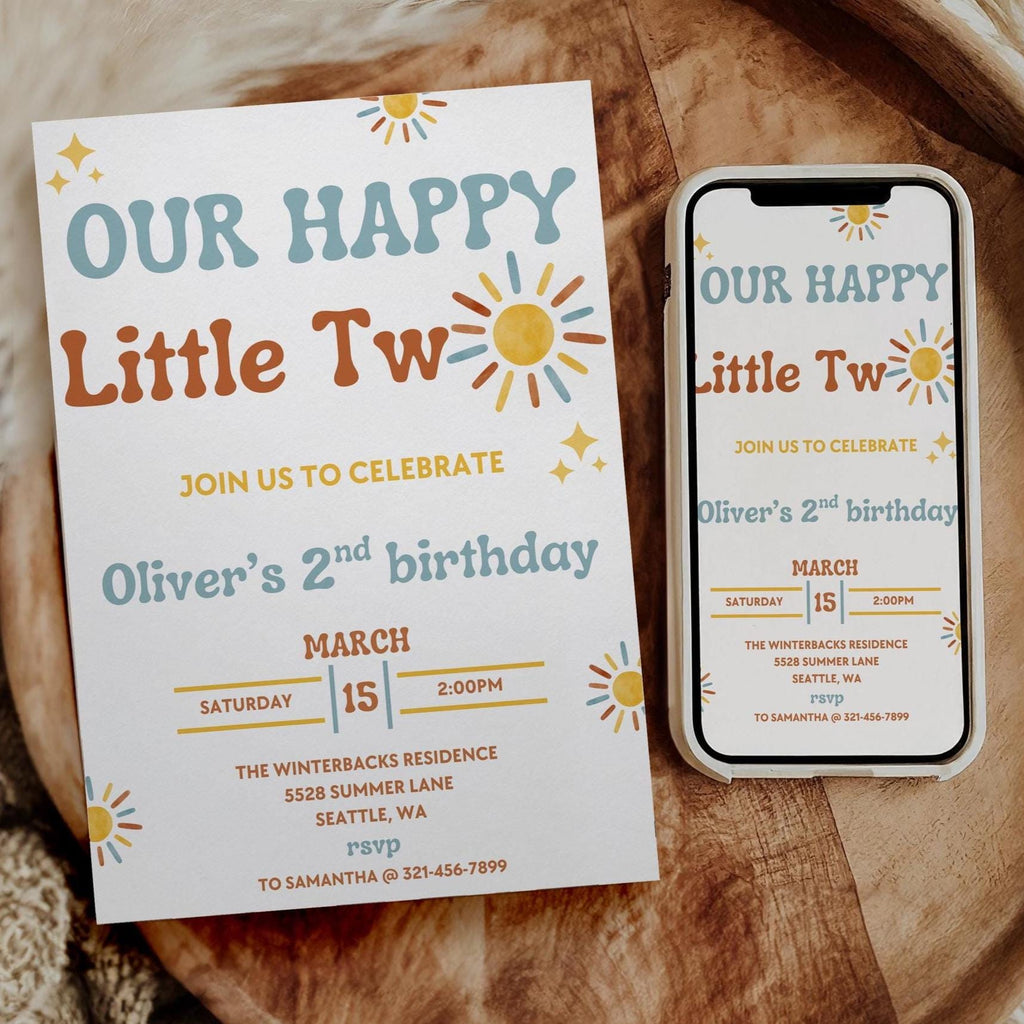 Our Happy Little Two Birthday Invitation - Two Happy Birthday - Digital Download