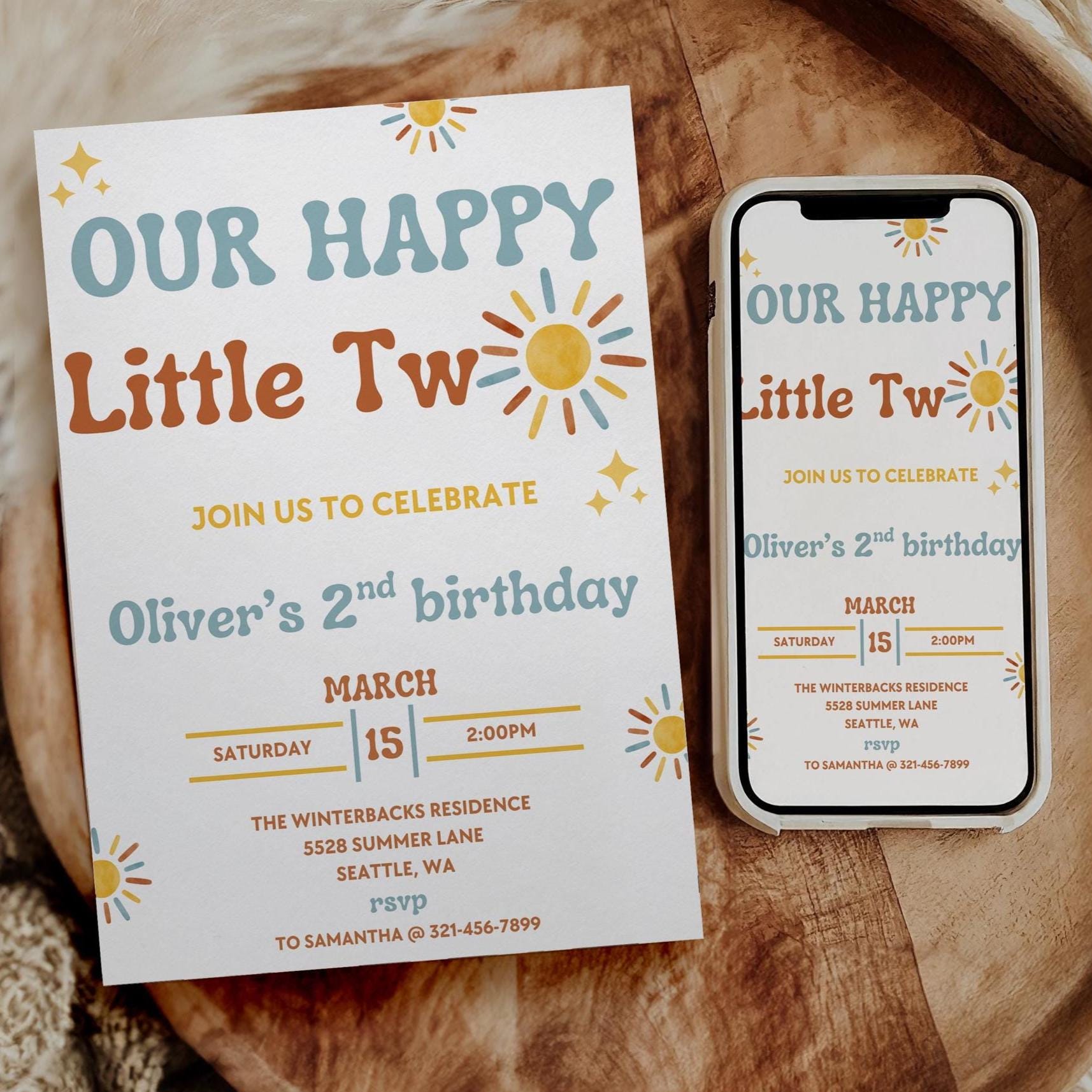Our Happy Little Two Birthday Invitation - Two Happy Birthday - Digital Download