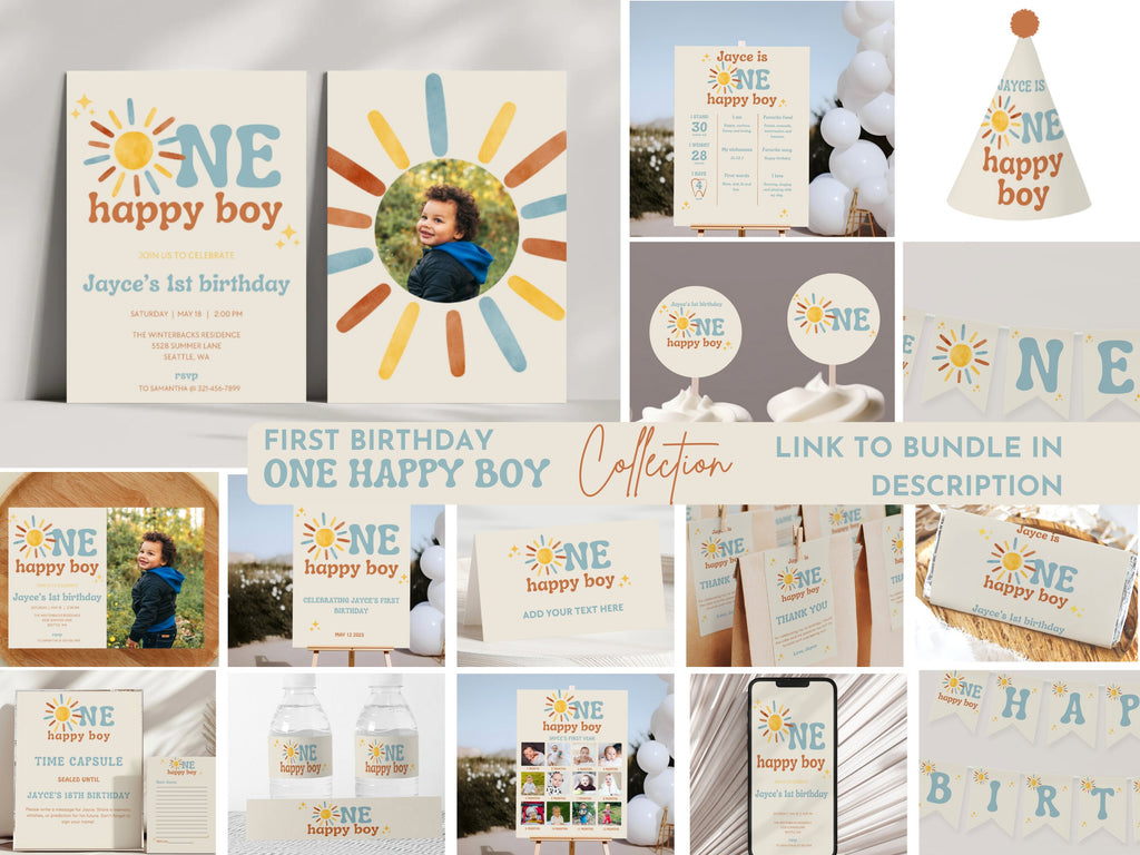 One Happy Boy 1st Birthday Invitation - Digital Download