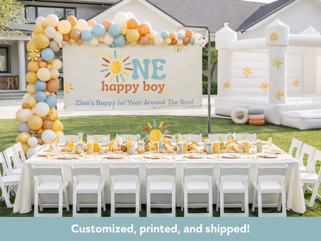 One Happy Boy Birthday Vinyl Banner (Printed + shipped)