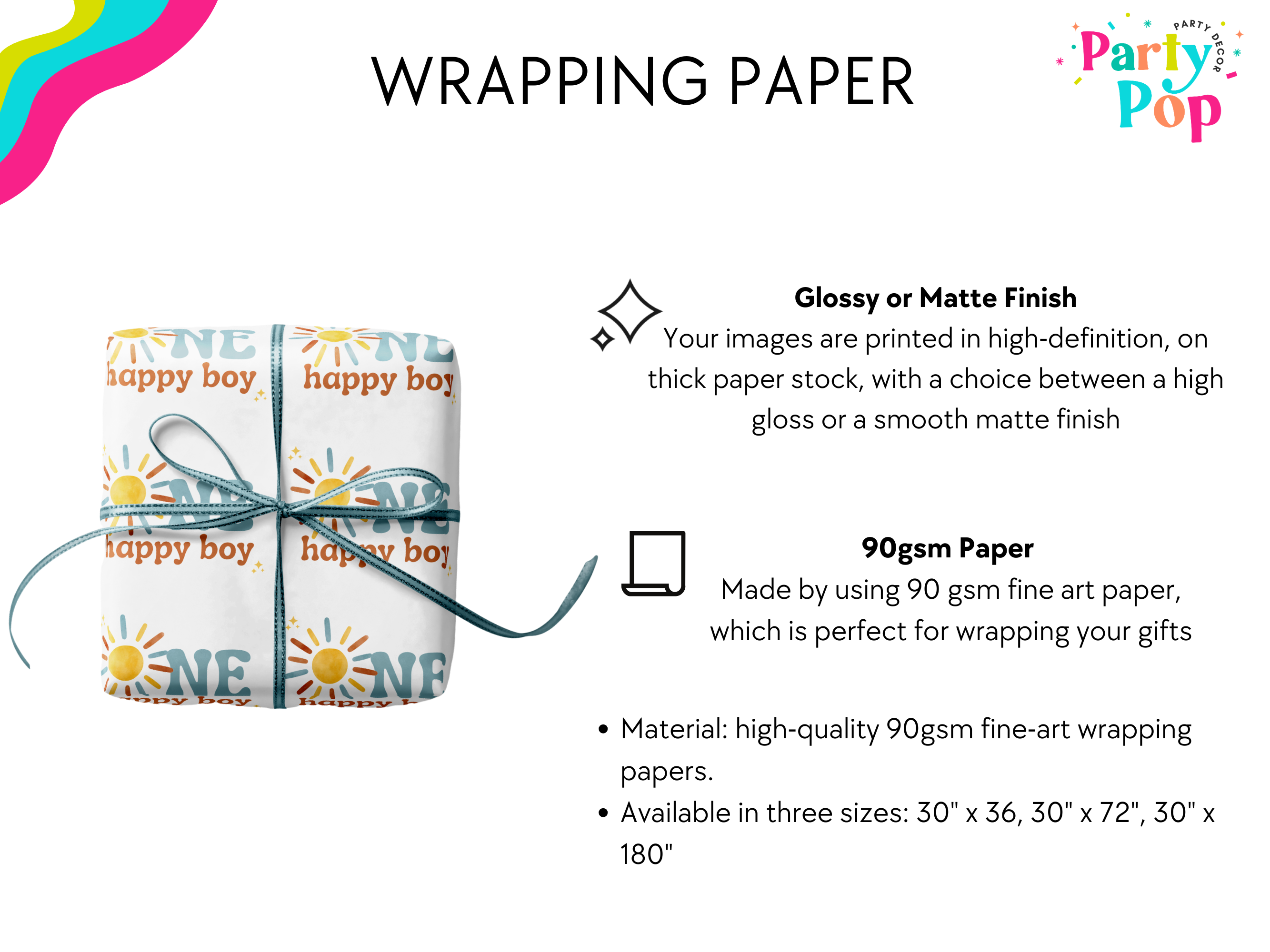 One Happy Boy Birthday Wrapping Paper (Printed + Shipped)