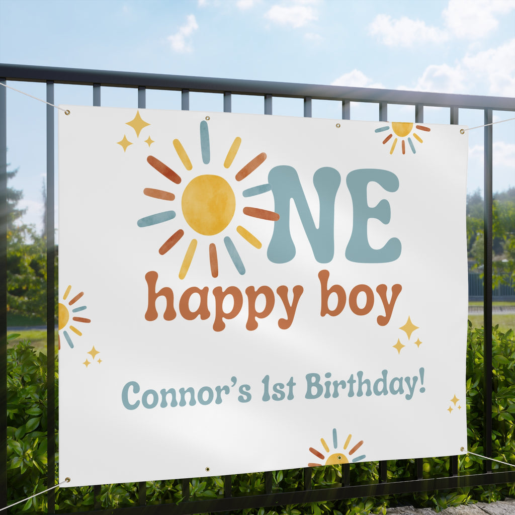One Happy Boy Birthday Vinyl Banner (Printed + shipped)