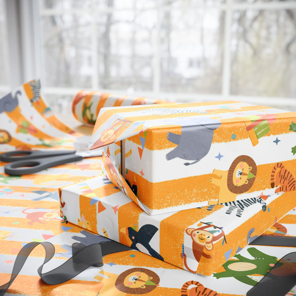 Party Animals Striped Birthday Wrapping Paper - (Printed + Shipped)