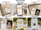 Collection of Wild One birthday party invitations, thank you cards, and milestone boards with various sizes and formats.