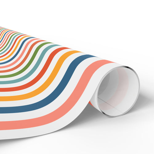 Roll of colorful striped paper on a white background