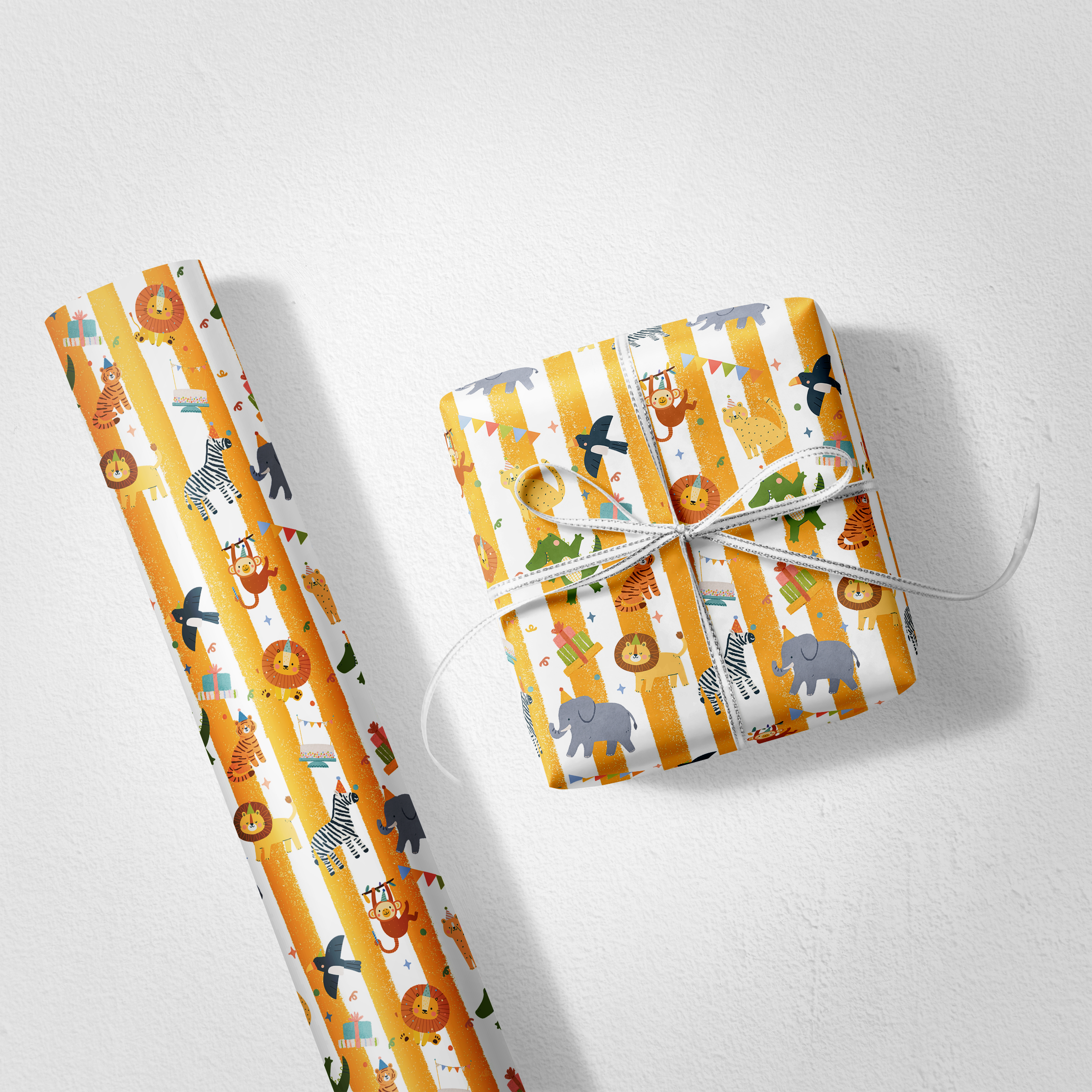 Party Animals Striped Birthday Wrapping Paper - (Printed + Shipped)