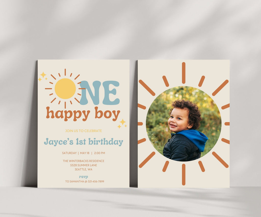 One Happy Boy 1st Birthday Invitation - Digital Download