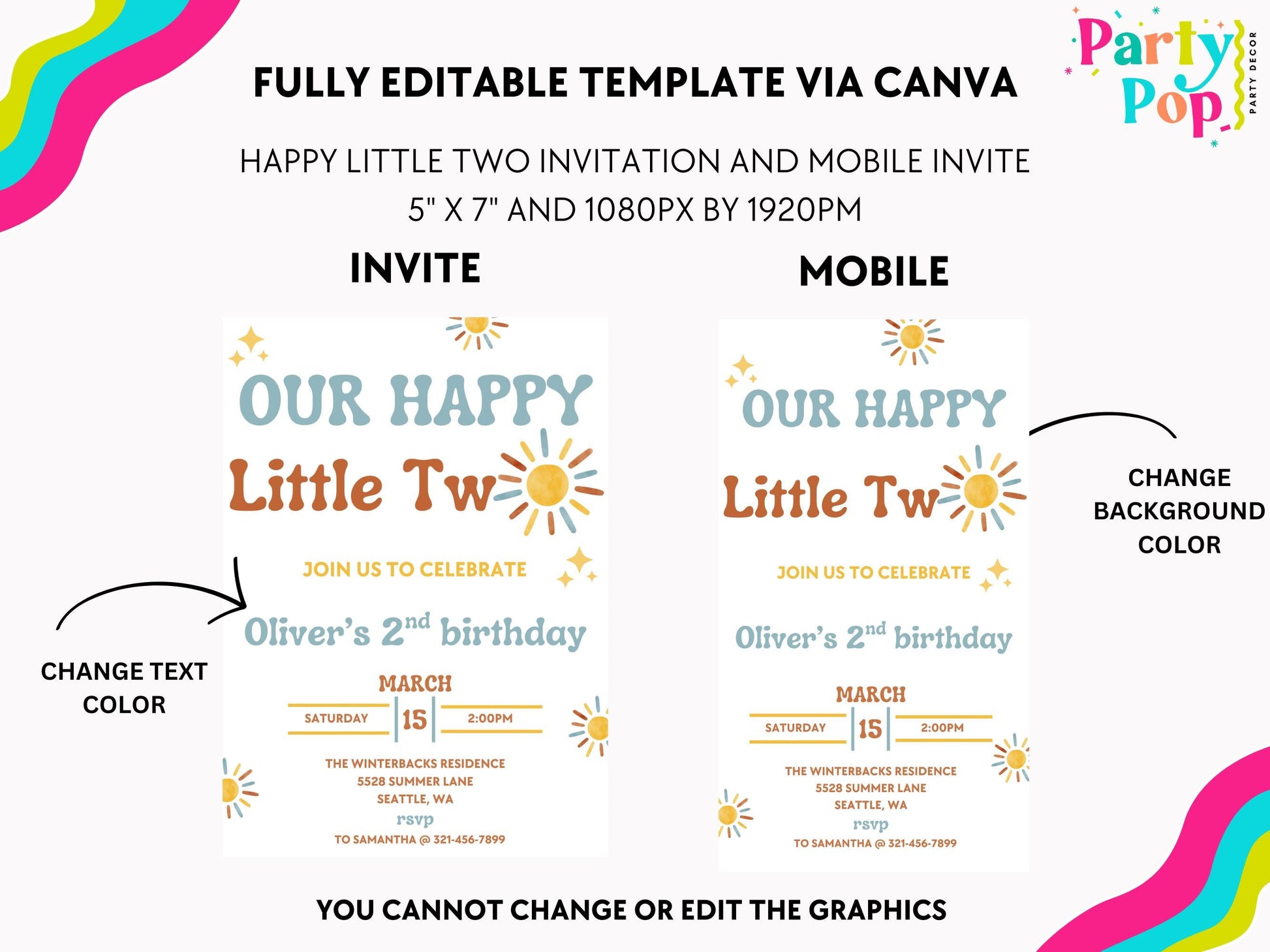 Our Happy Little Two Birthday Invitation - Two Happy Birthday - Digital Download