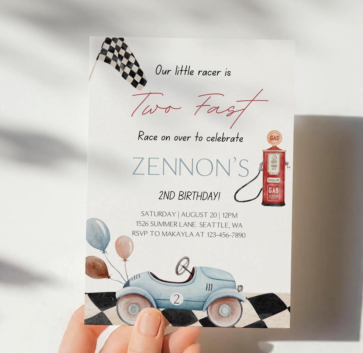 Two Fast Birthday Invitation - Digital Download