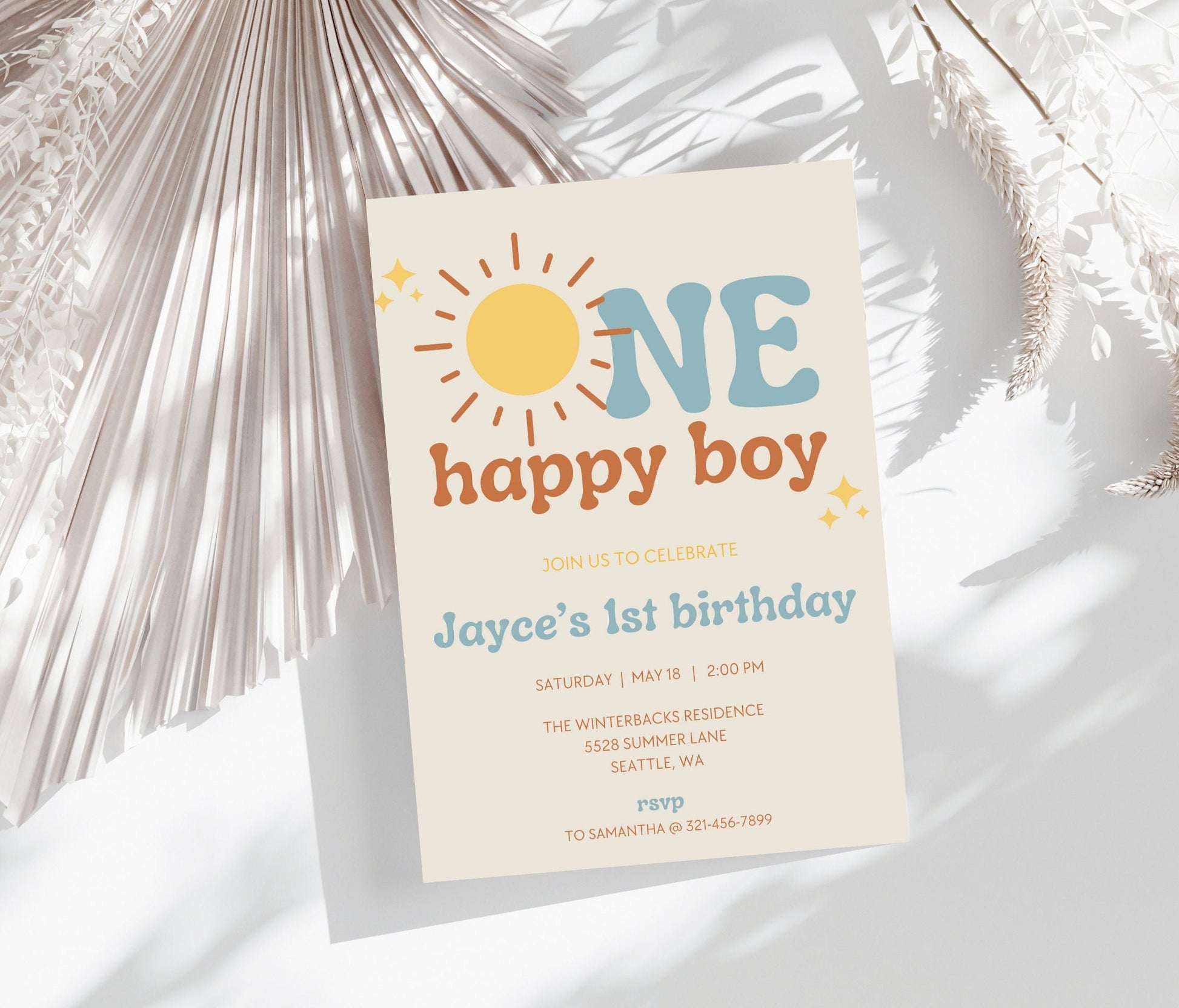 One Happy Boy 1st Birthday Invitation - Digital Download
