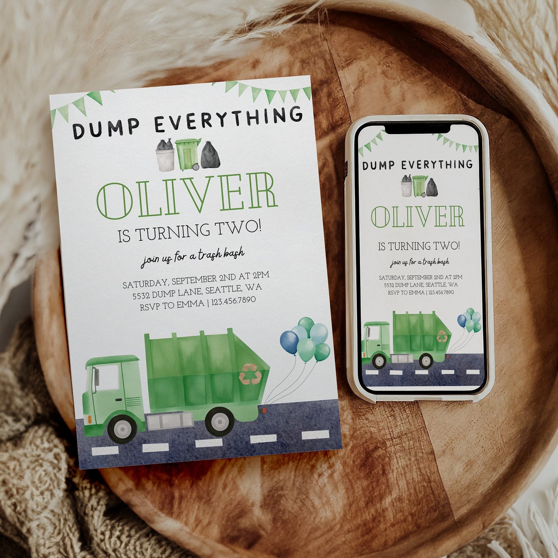 Garbage Truck Invitation - Digital Download