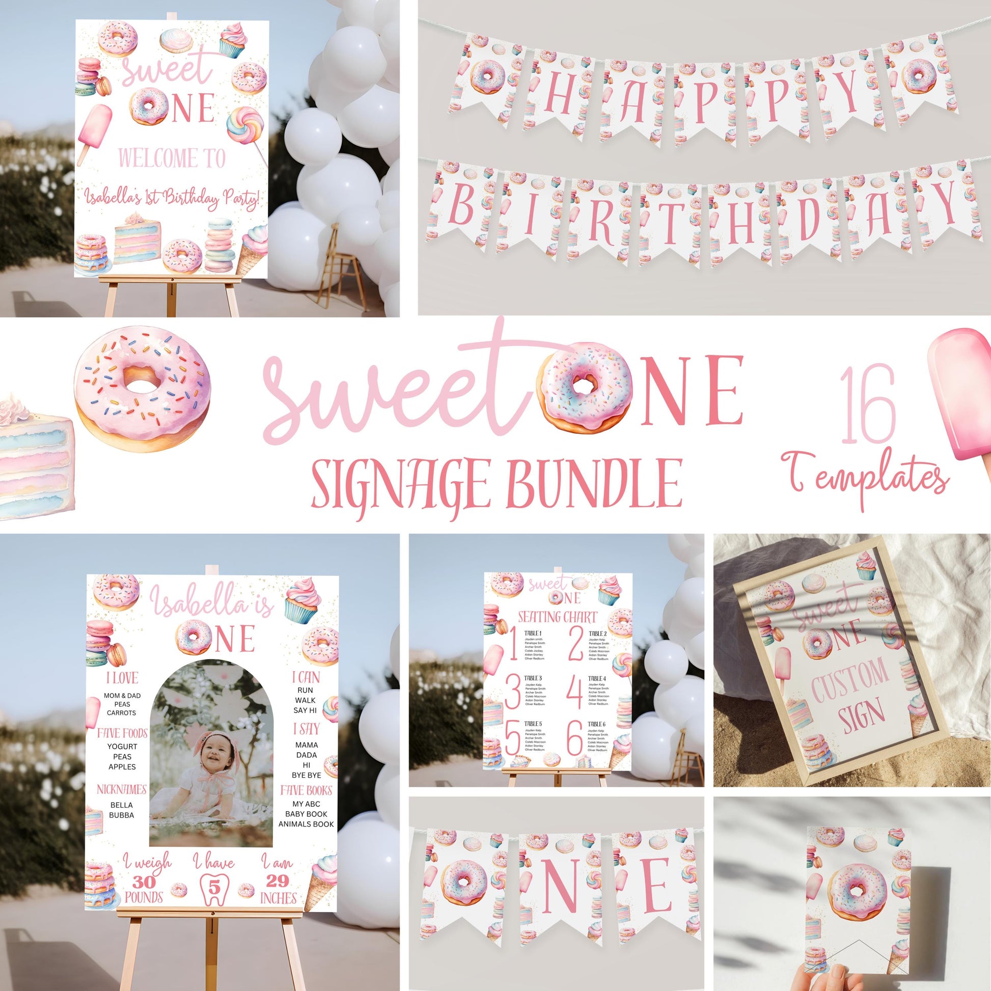 Sweet One 1st Birthday Bundle - Sweets Themed Birthday Supplies - Digital Download