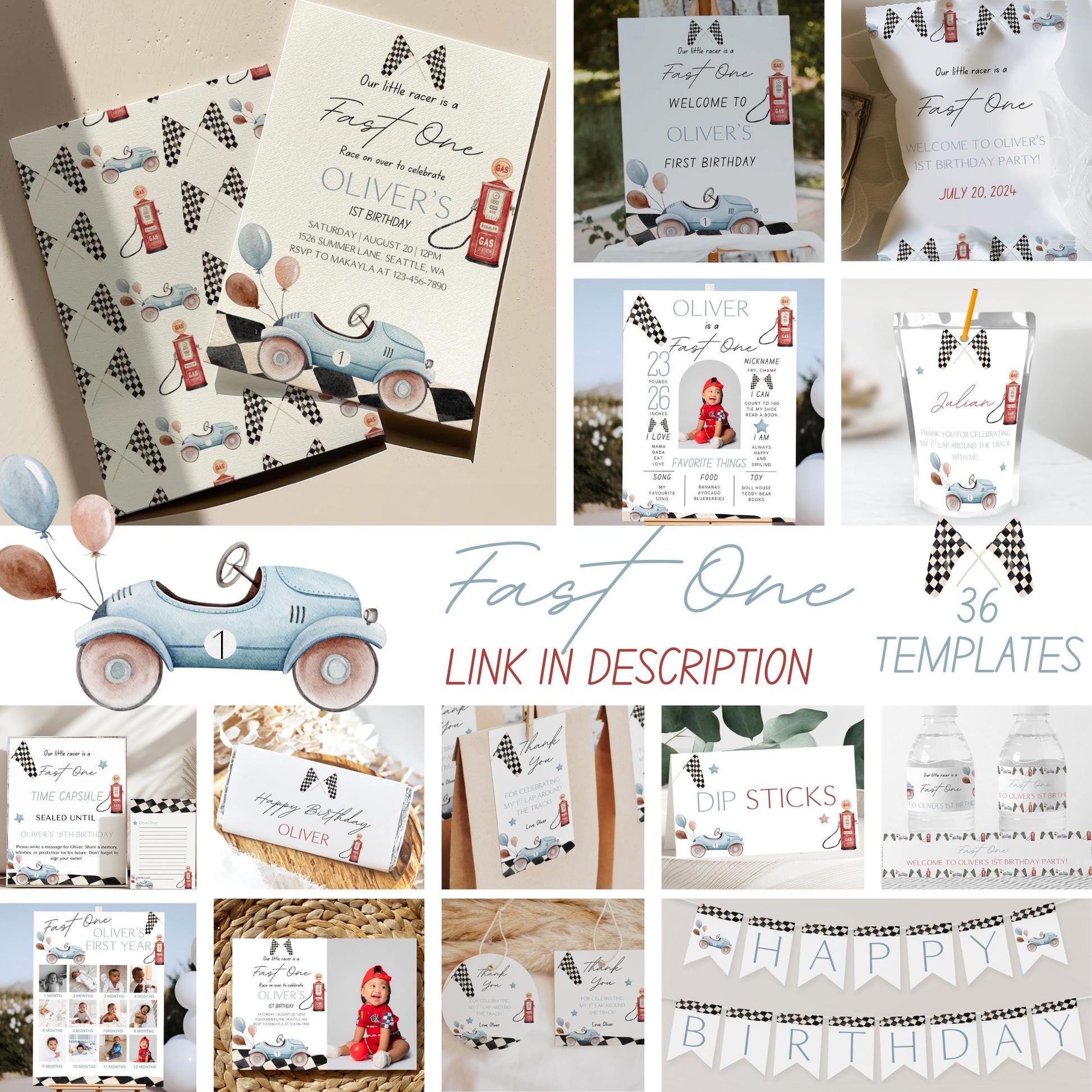 Fast One Birthday Invitation - Digital Download