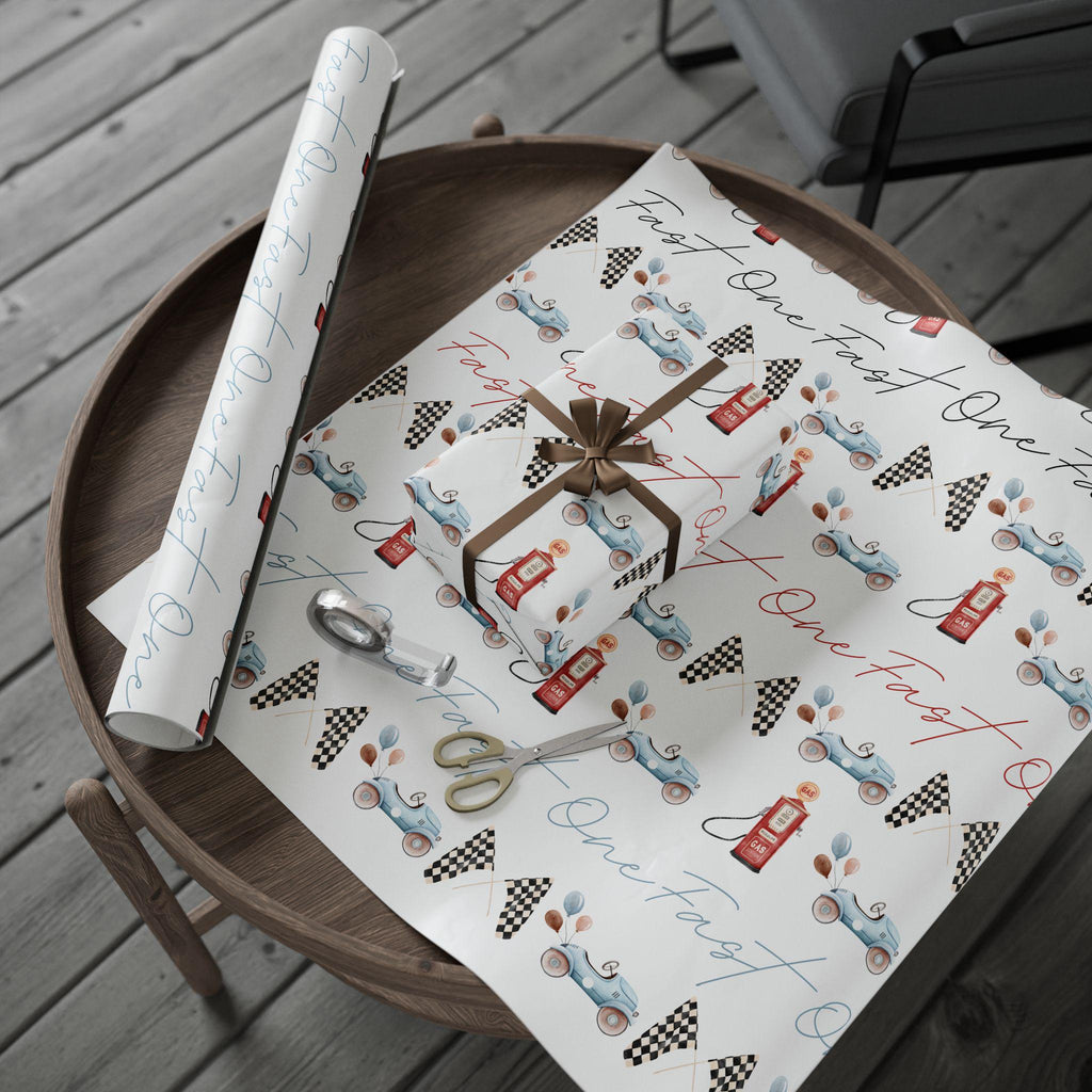Fast One Custom Wrapping Paper - Race Car Theme