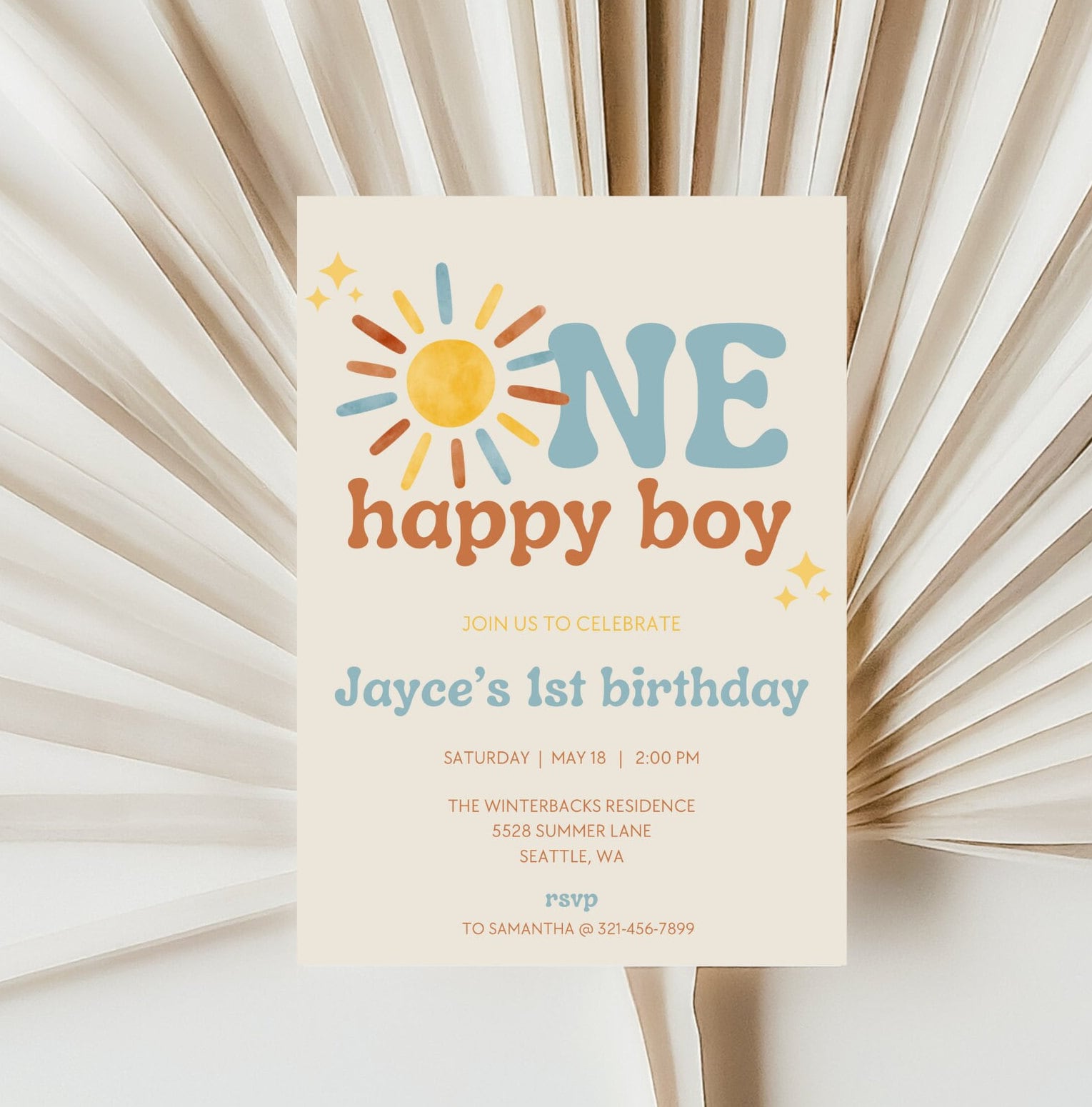 First Trip Around The Sun - One Happy Boy Birthday Invitation - Digital Download