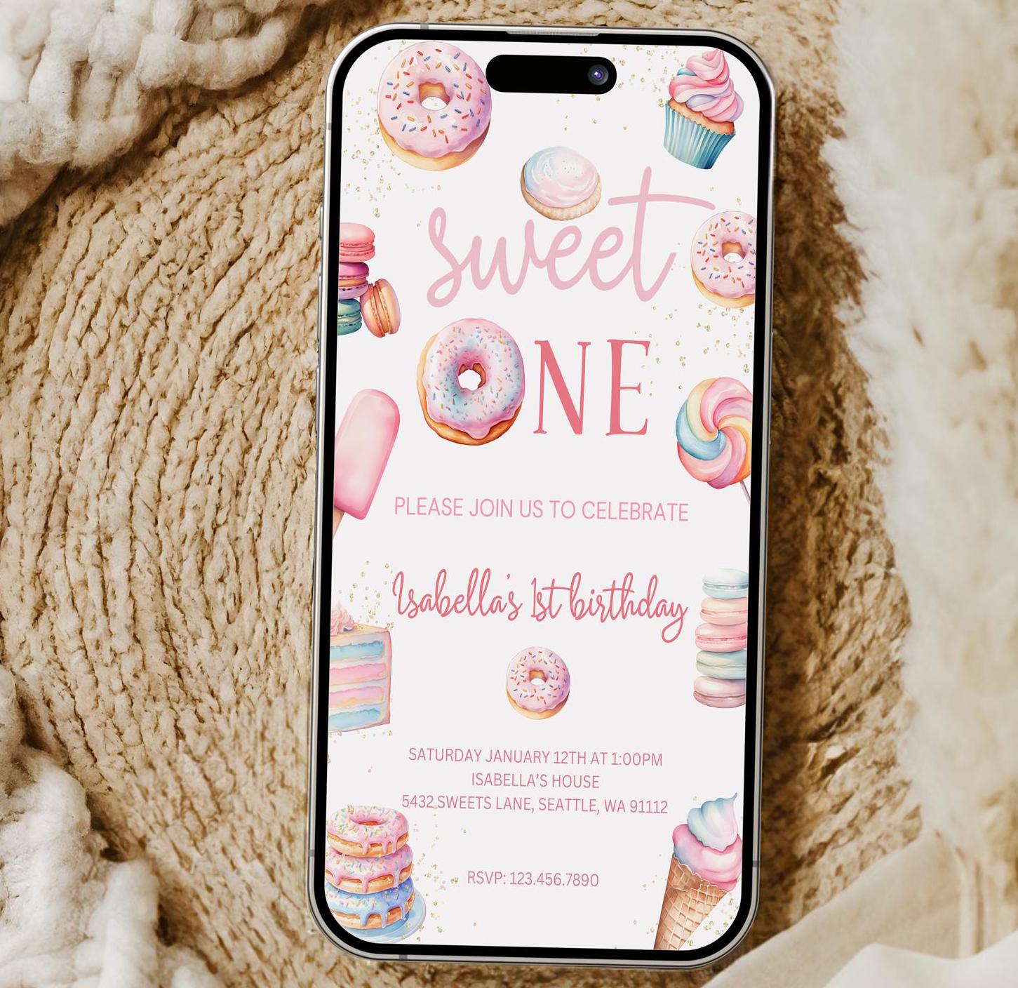 Sweet One 1st Birthday Invitation - Digital Download