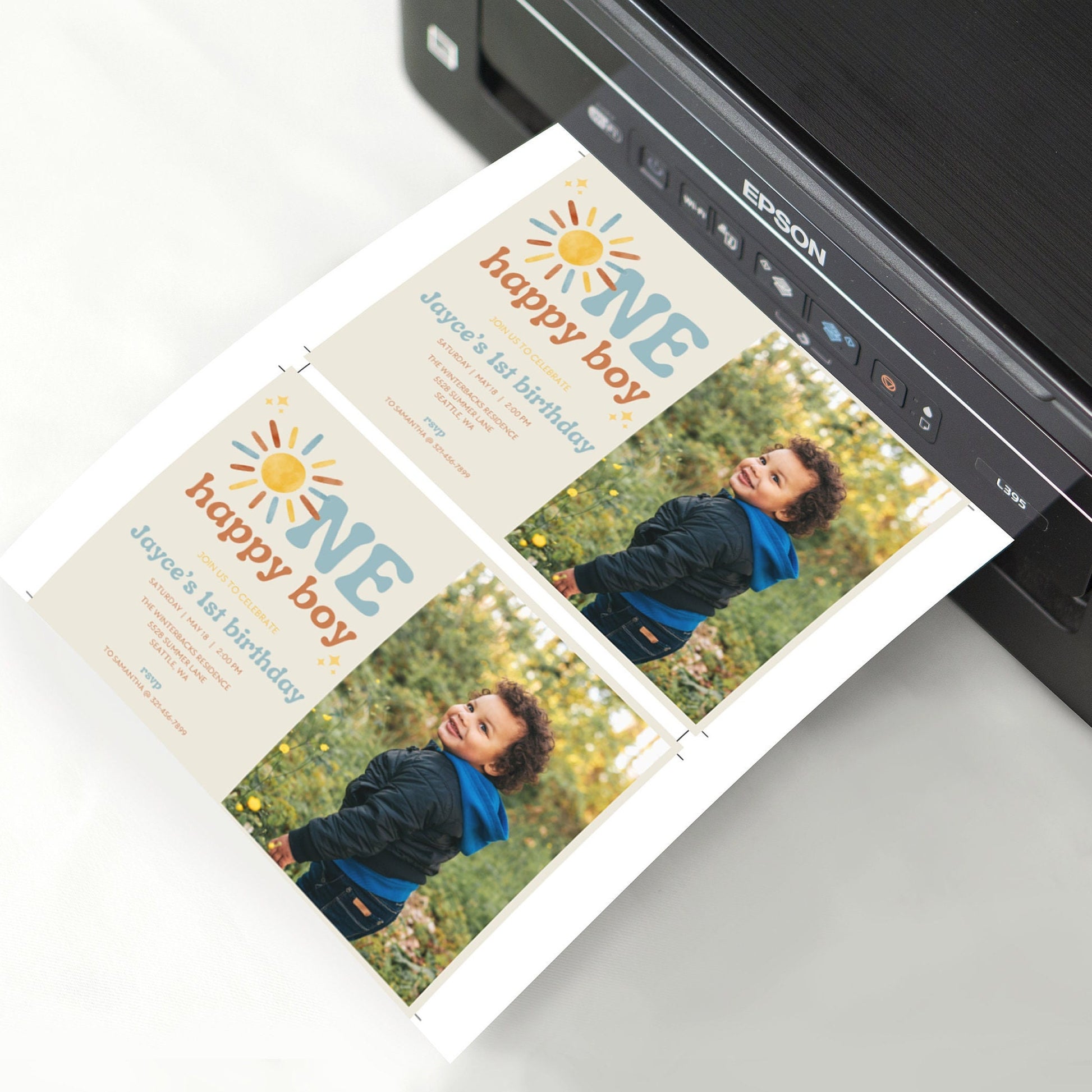 One Happy Boy 1st Birthday Photo Invitation - Digital Download