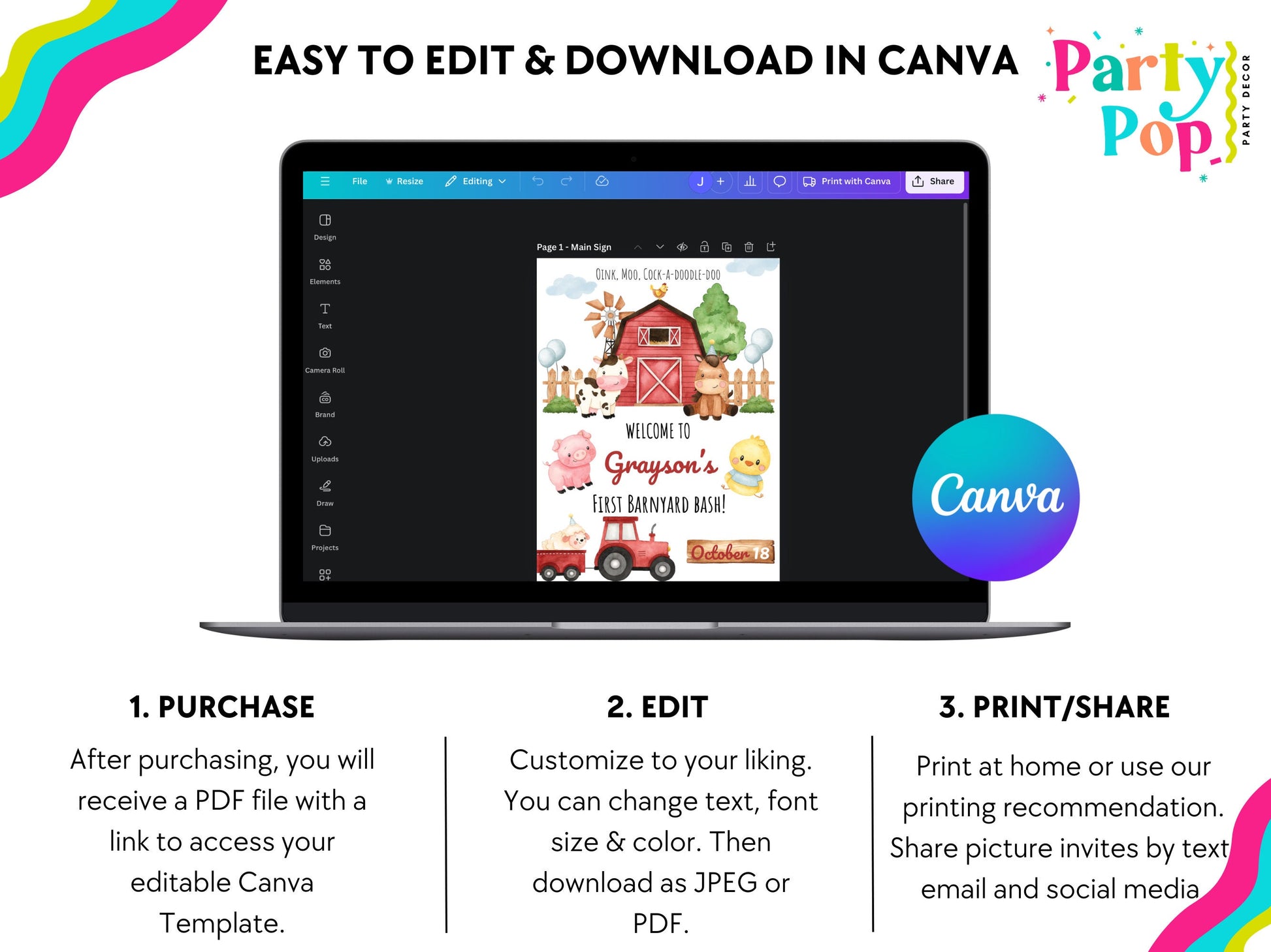 Farm Animals - Farm Party Decor - Digital Download