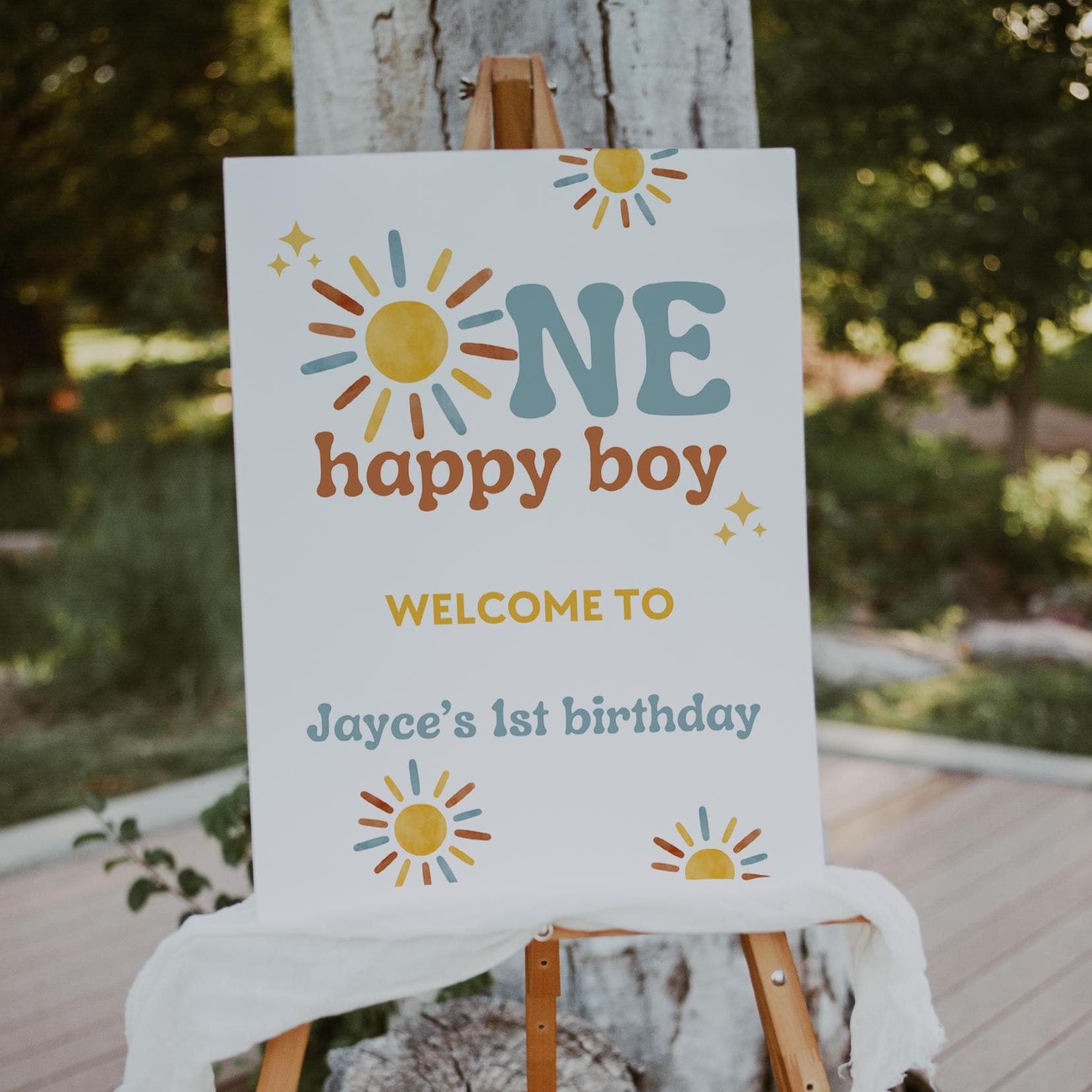 One Happy Boy 1st Birthday Welcome Sign  - Boho Sunshine Theme - Digital Download