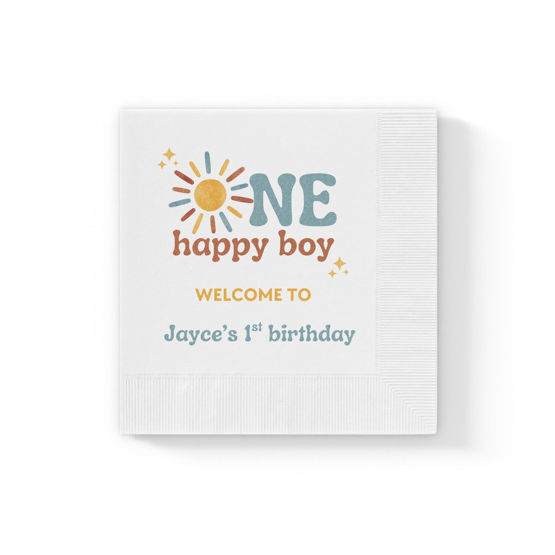 One Happy Boy Custom Napkins - Sunshine Boho Theme
