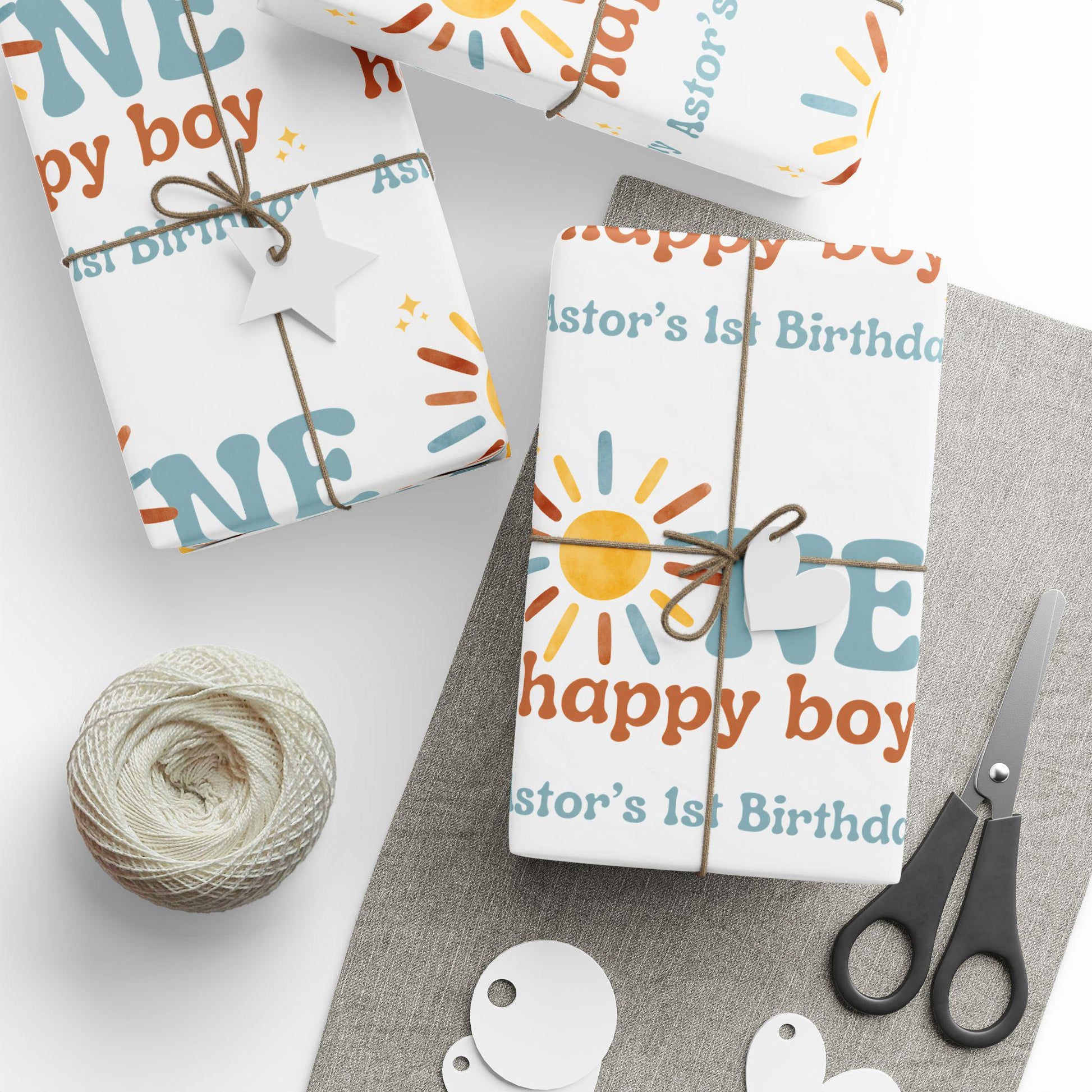 One Happy Boy Custom Birthday Wrapping Paper - Sunshine Theme